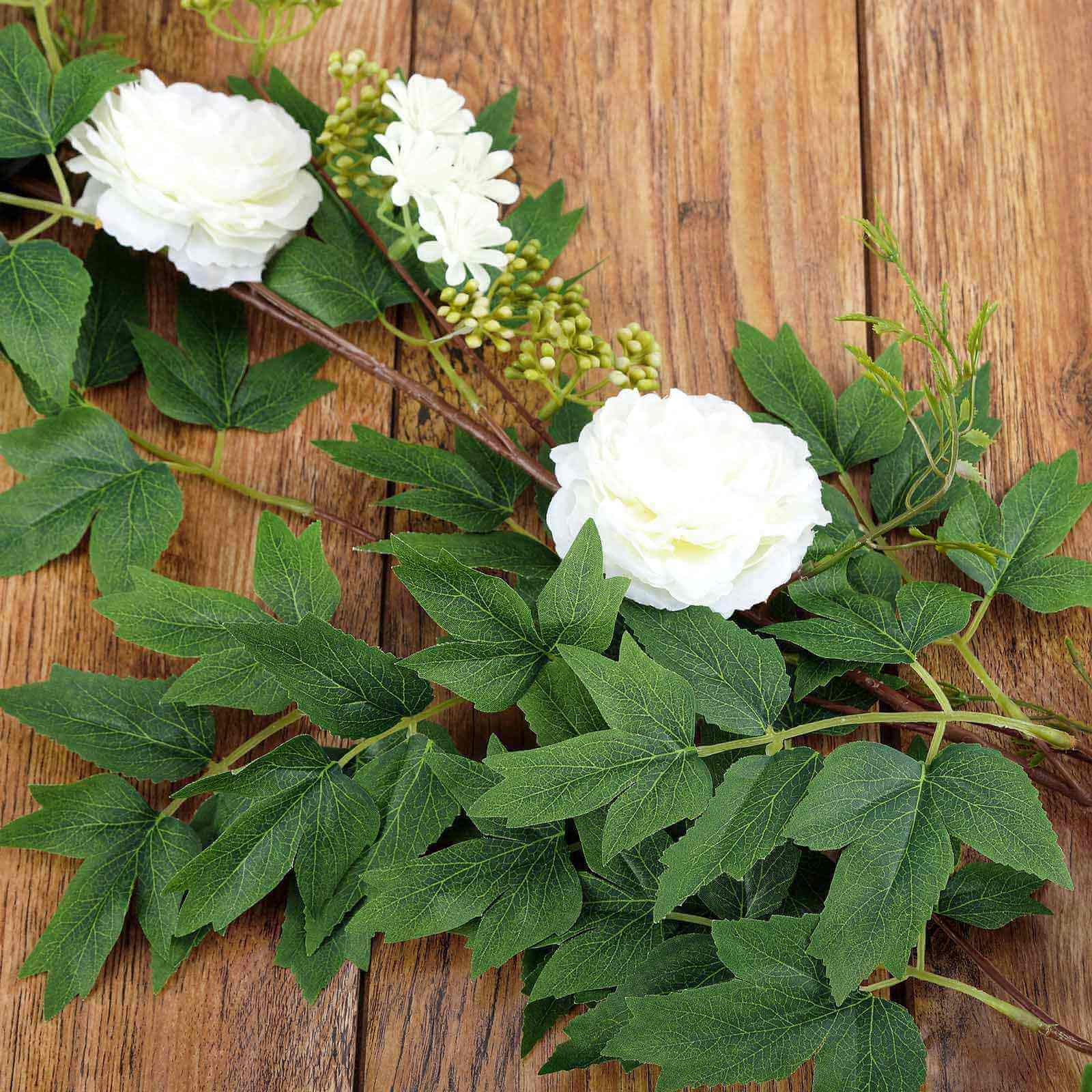 6ft White Artificial Silk Peony Foliage Hanging Flower Garland Vine