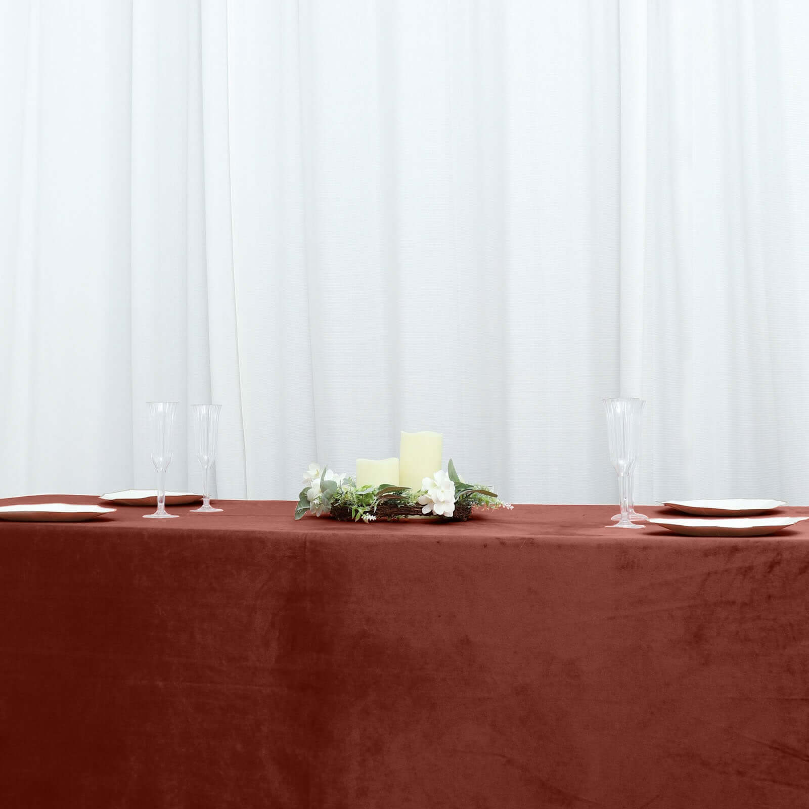 Premium Velvet 90x156 Rectangle Tablecloth Terracotta (Rust) - Reusable Soft & Seamless Table Cover