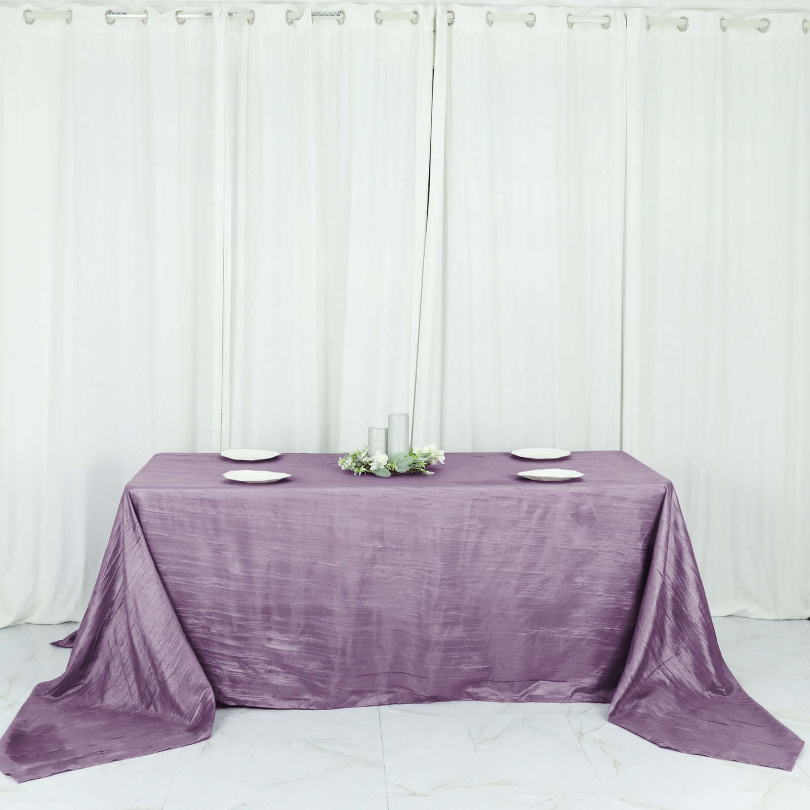 Taffeta 90x132 Rectangle Tablecloth Violet Amethyst - Seamless Accordion Crinkle Table Cover