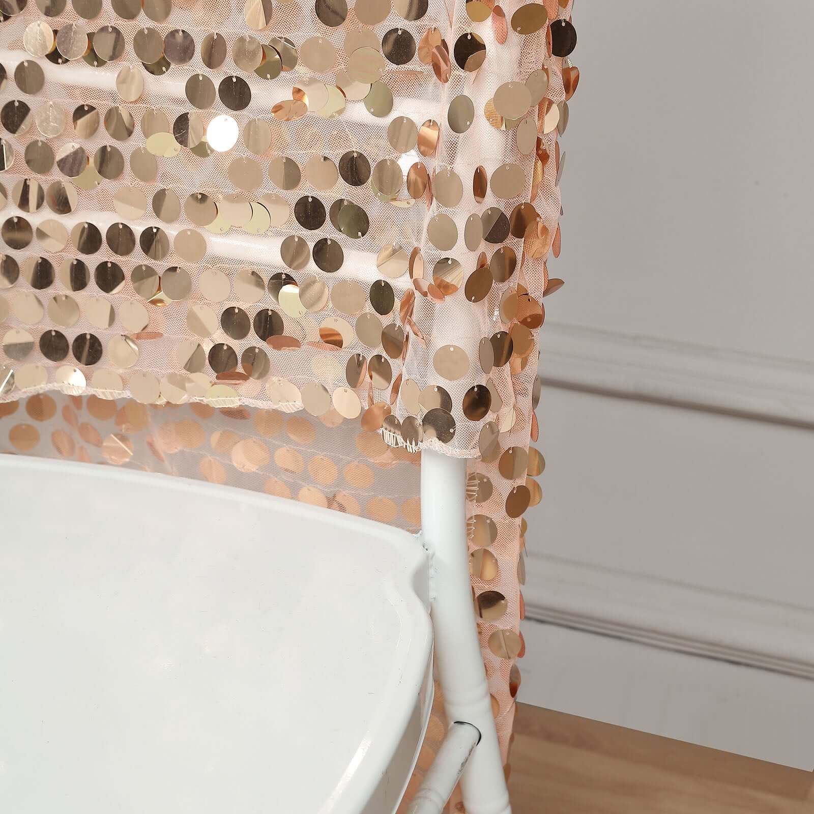 Sequin Chair Slipcover Big Payette Design for Chiavari Chairs Rose Gold - Glittering Chair Back Cover