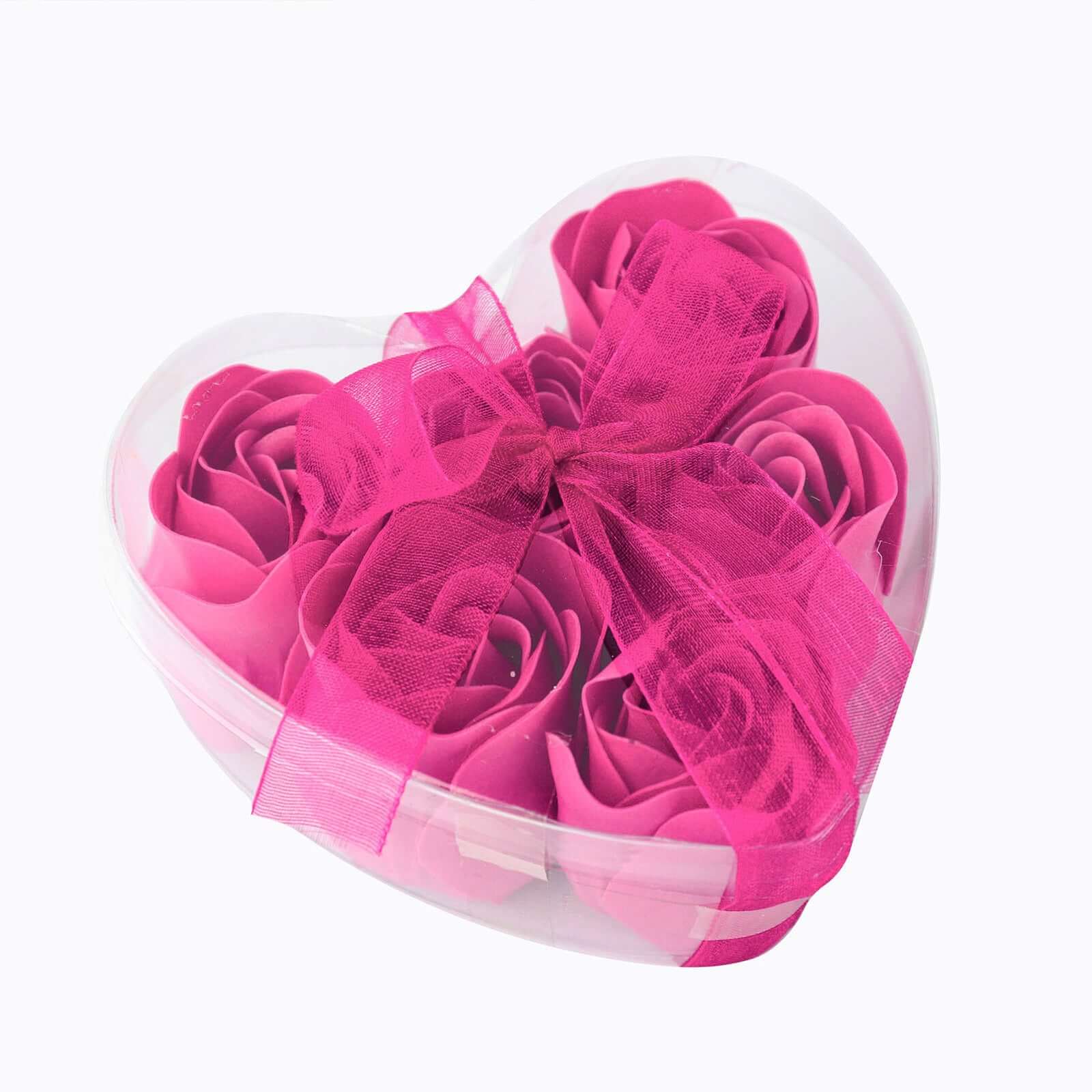 4 Pack 24 Pcs Fuchsia Scented Rose Soap Heart Shaped Party Favors With Gift Boxes And Ribbon