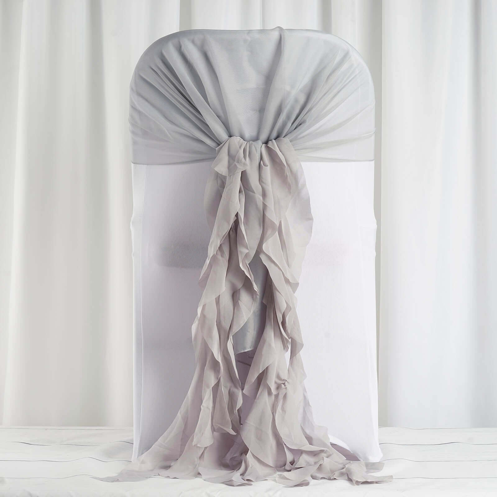 1 Set Chiffon Hoods Chair Sashes with Willow Ruffles Design Silver - Stylish Chair Bow Decor