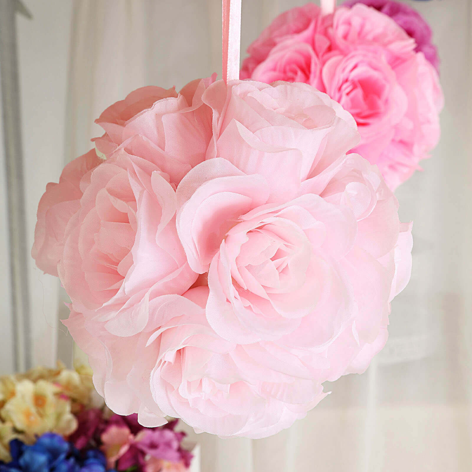 2 Pack 7 Blush Artificial Silk Rose Kissing Ball, Flower Ball