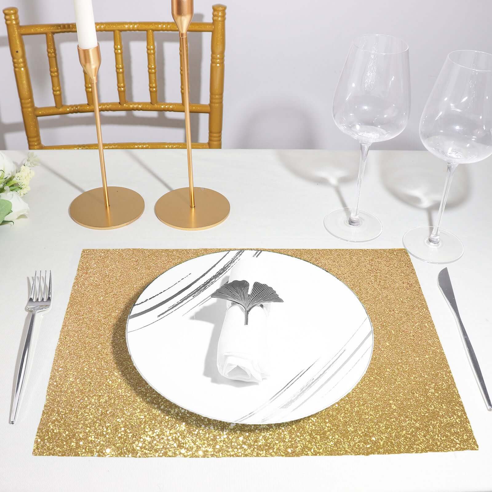 6-Pack Placemats Glitter Design Champagne Sparkle Rectangle - Non-Slip Decorative Dining Table Mats 12x18