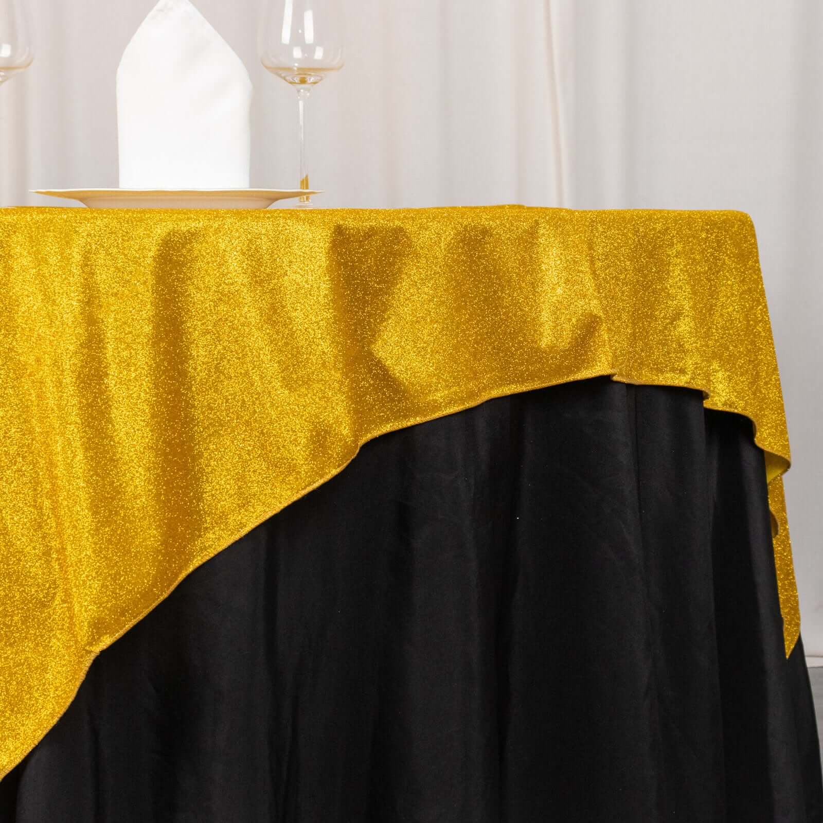 Polyester 72x72 Table Overlay Square Tablecloth Gold - Glitter Sparkle Design for Classy Celebrations