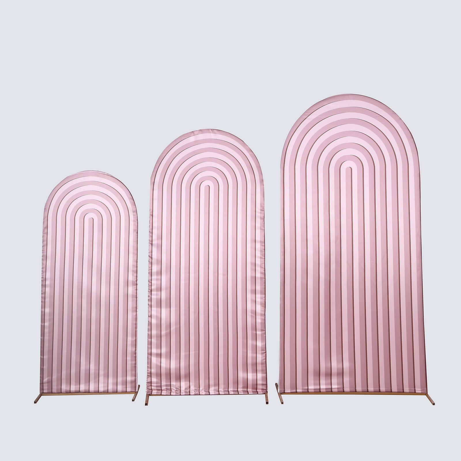 Set of 3 Dusty Rose Ripple Satin Chiara Wedding Arch Covers, Fitted Covers For Round Top Backdrop Stands - 5ft,6ft,7ft