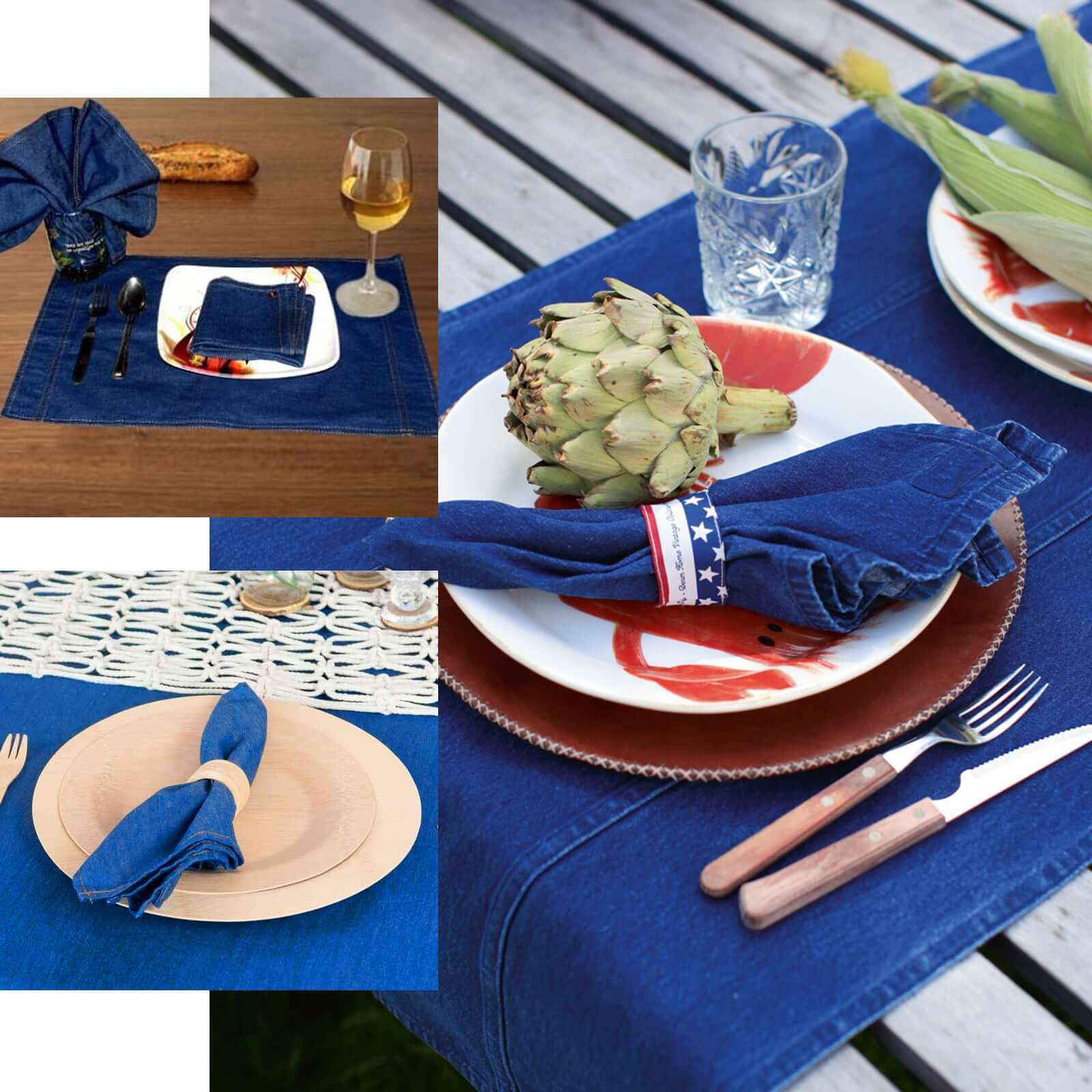 5 Pack Polyester 17x17 Napkins Navy Blue Faux Denim Style Dinner Napkins for Casual Gatherings & Themed Events