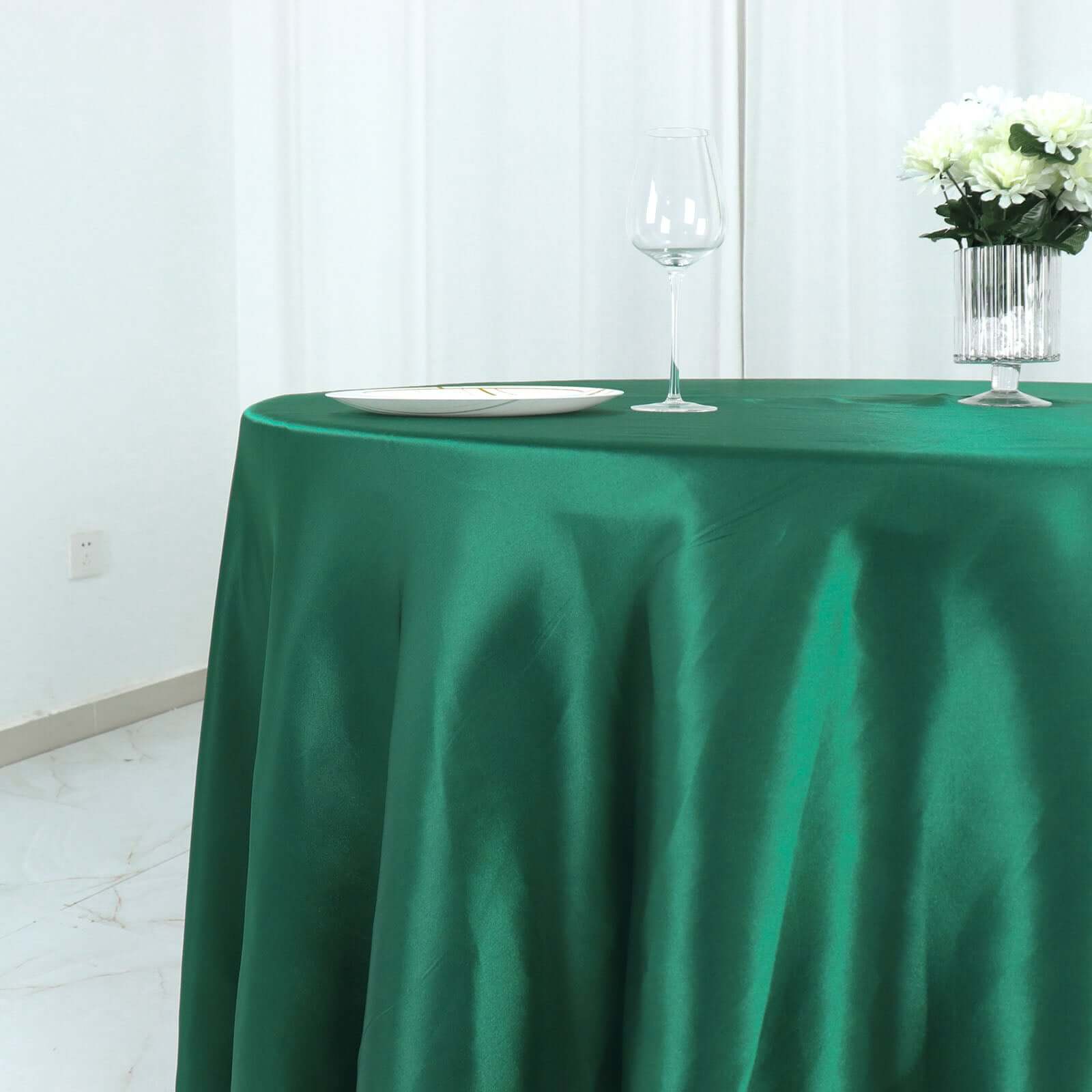 Satin 108 Round Tablecloth Hunter Emerald Green - Smooth and Lustrous Table Cover