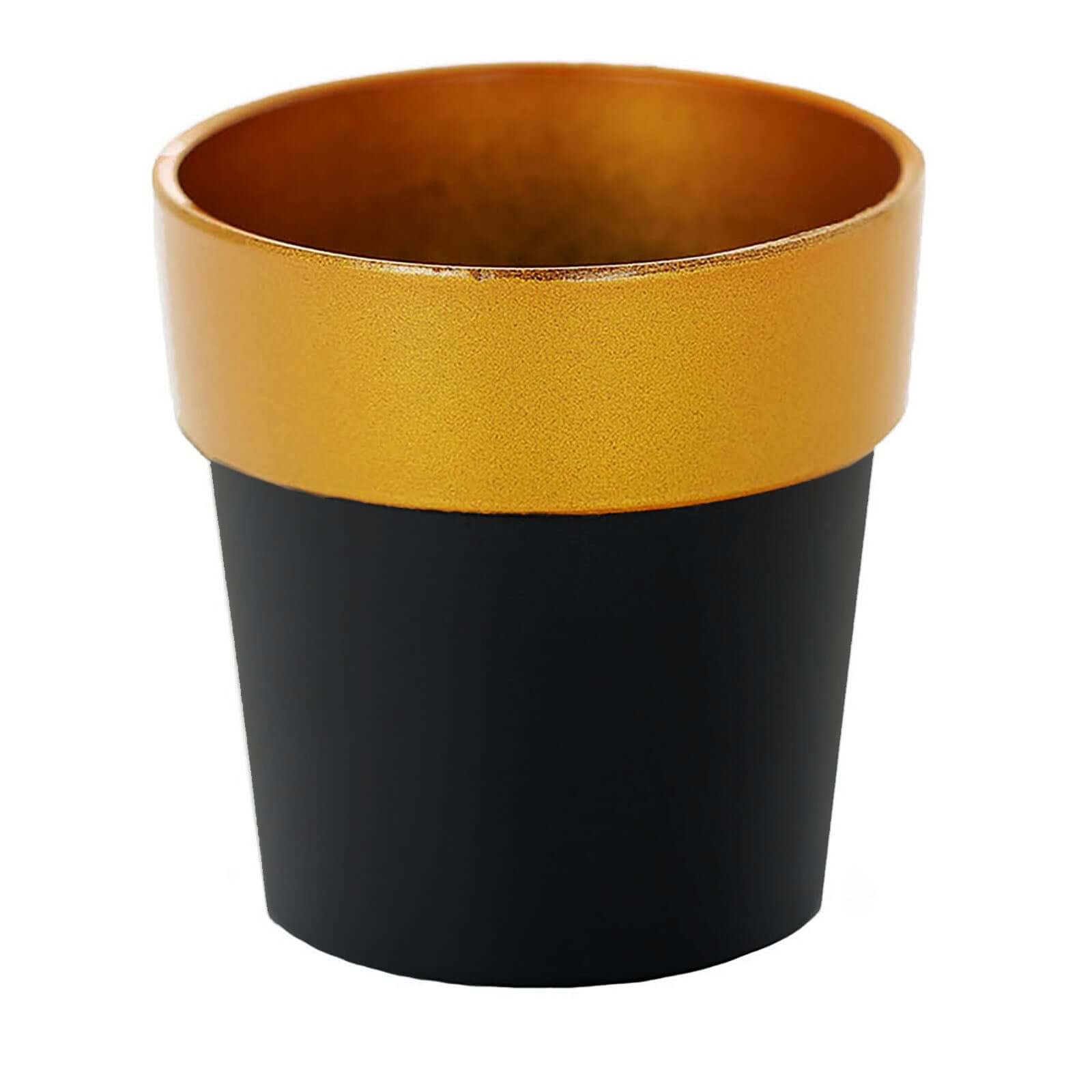 3-Pack Flower Plant Pots Small Design Black with Gold Rim - Plastic Indoor Decorative Planters 3