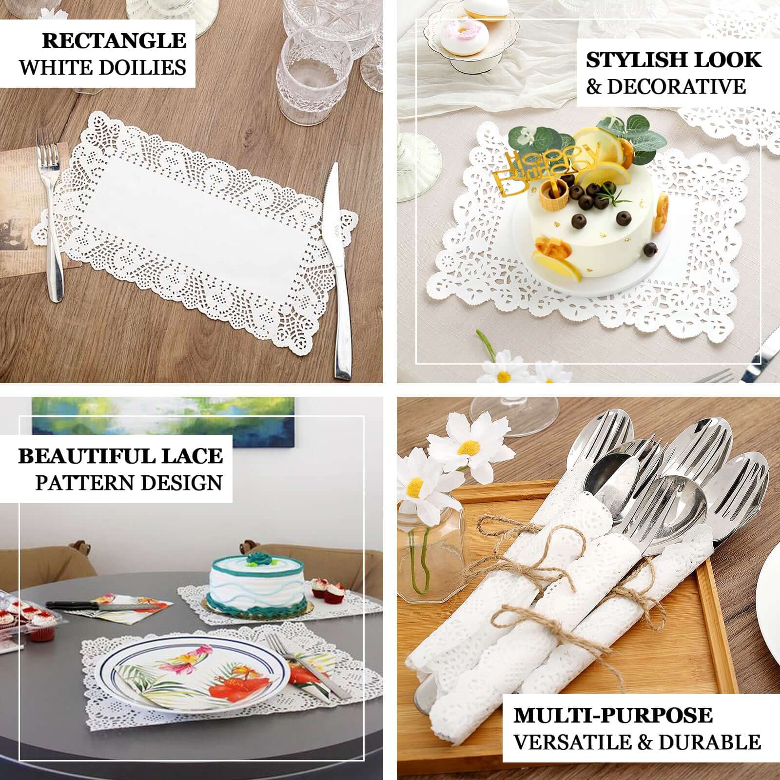 100 Pcs 7x10 Rectangle White Lace Paper Doilies, Food Grade Paper Placemats