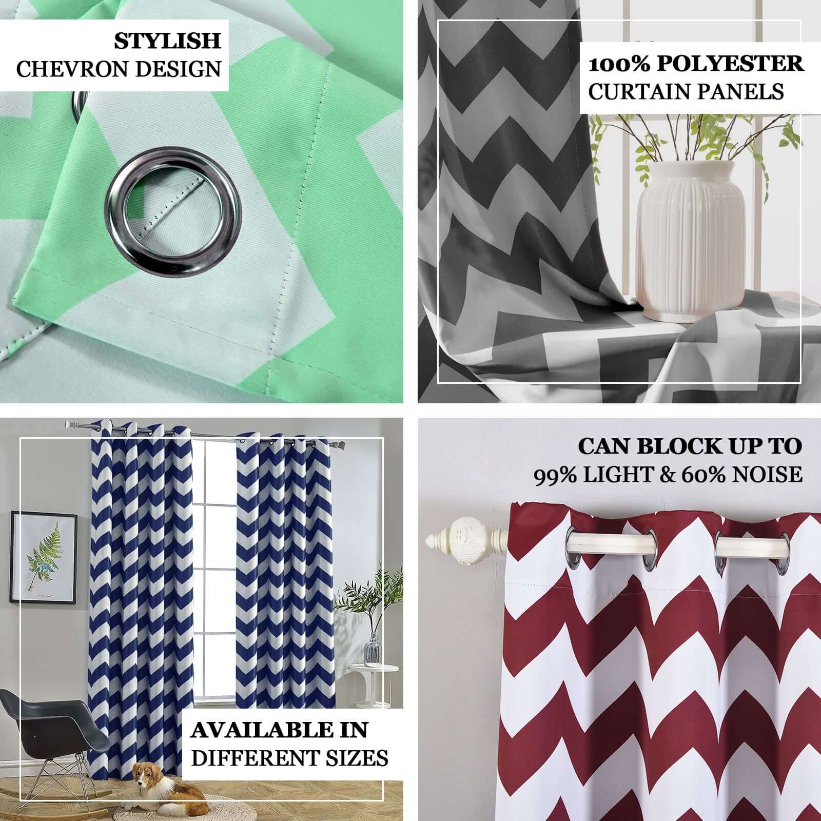 2 Pack White Mint Chevron Design Thermal Blackout Soundproof Curtains With Chrome Grommet Window Treatment Panels - 52x64