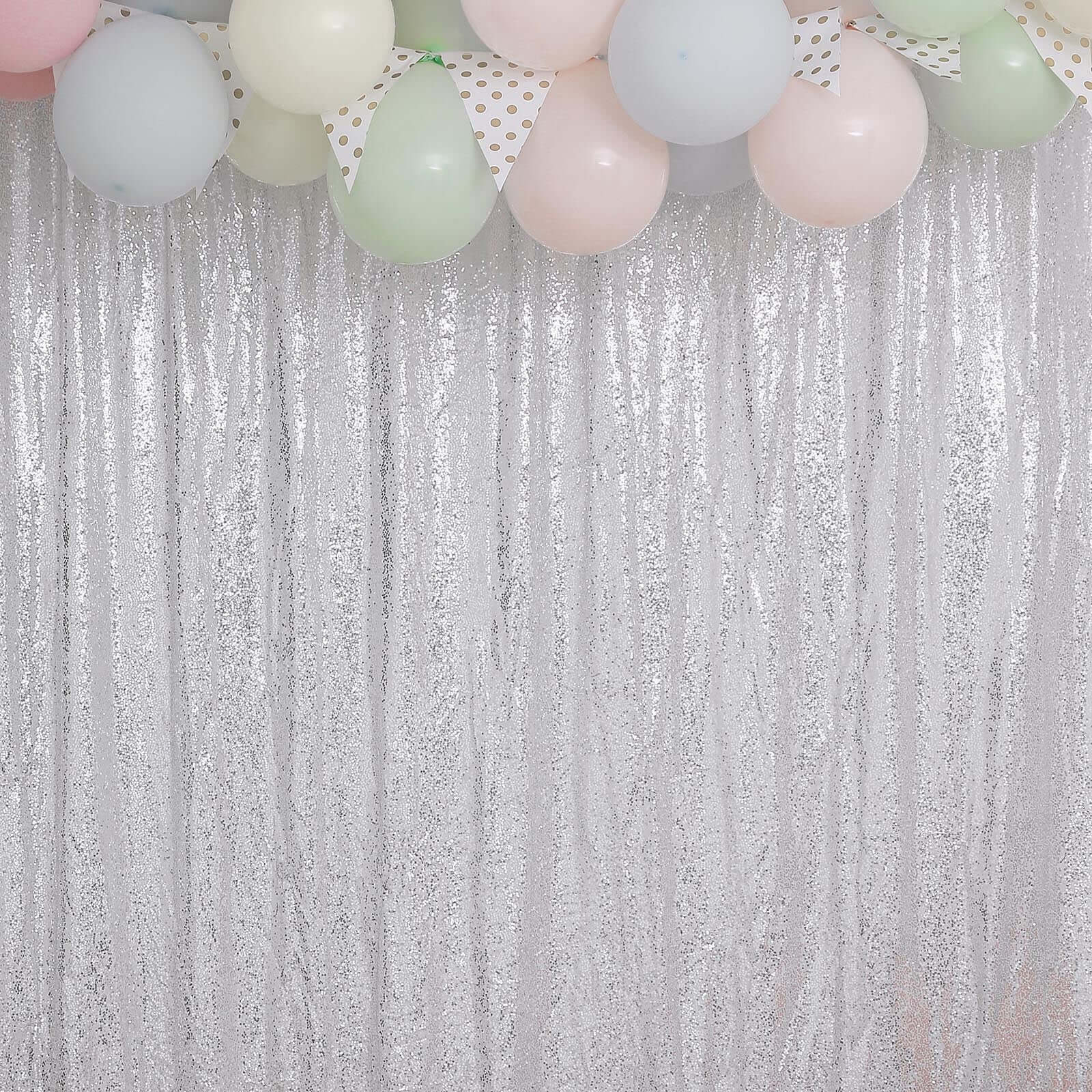 8ftx8ft Silver Sequin Event Curtain Drapes, Backdrop Event Panel