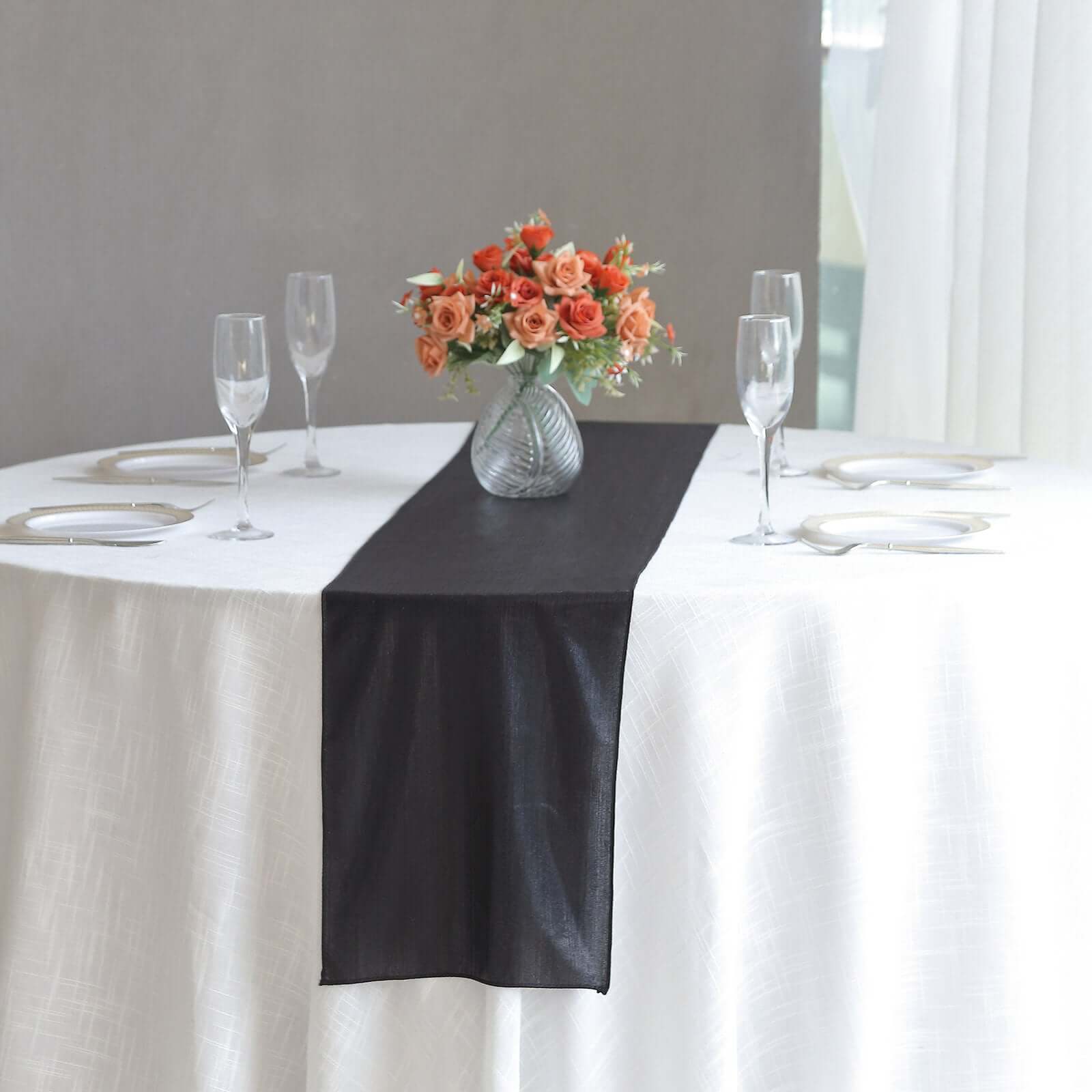 Polyester 12x108 Table Runner Black Shimmer Sequin Dots - Wrinkle-Free Finish Table Linen