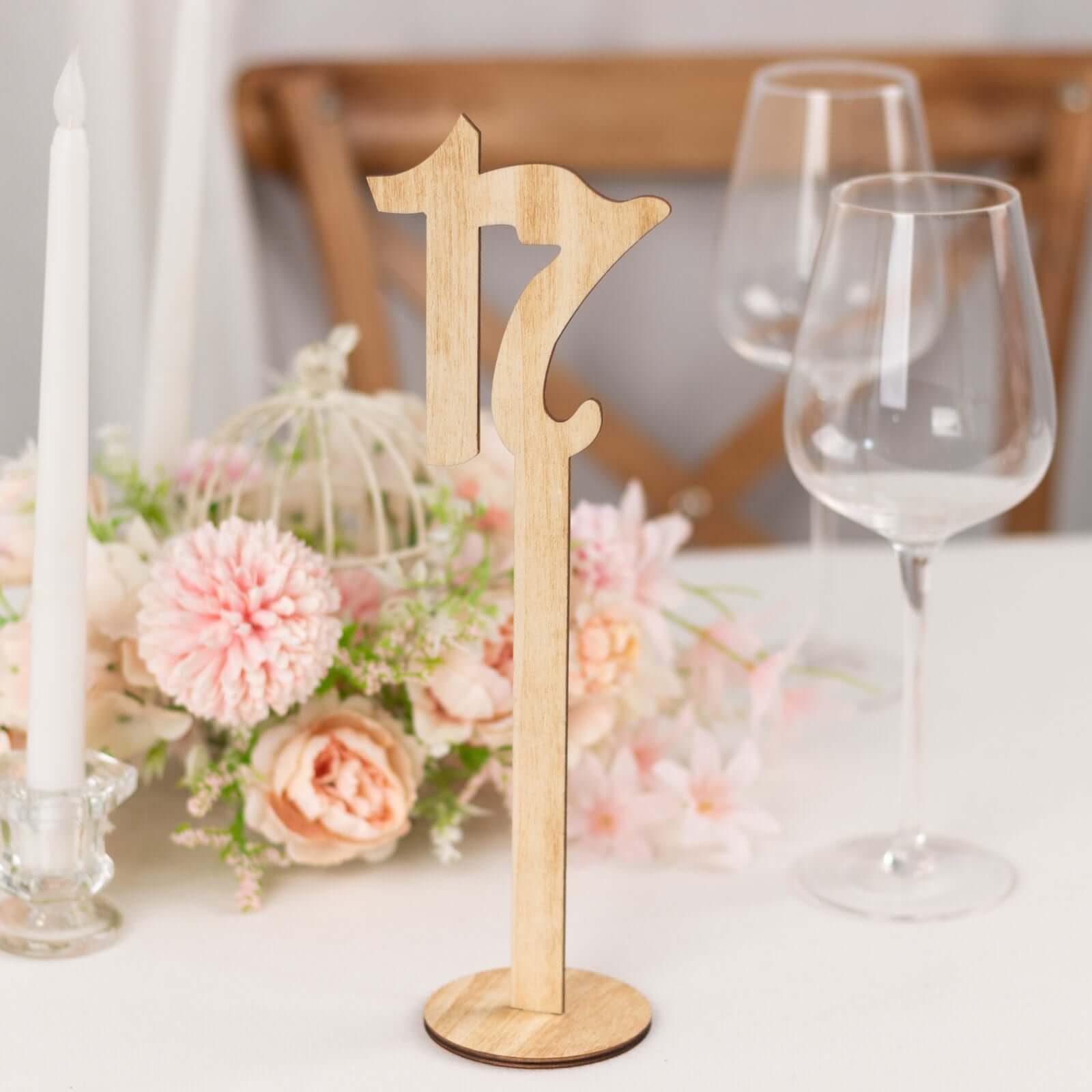 Set of 20 Wooden Wedding Table Numbers Natural 1-20 with Round Holder Base - Rustic Table Signs for Receptions 11 Tall