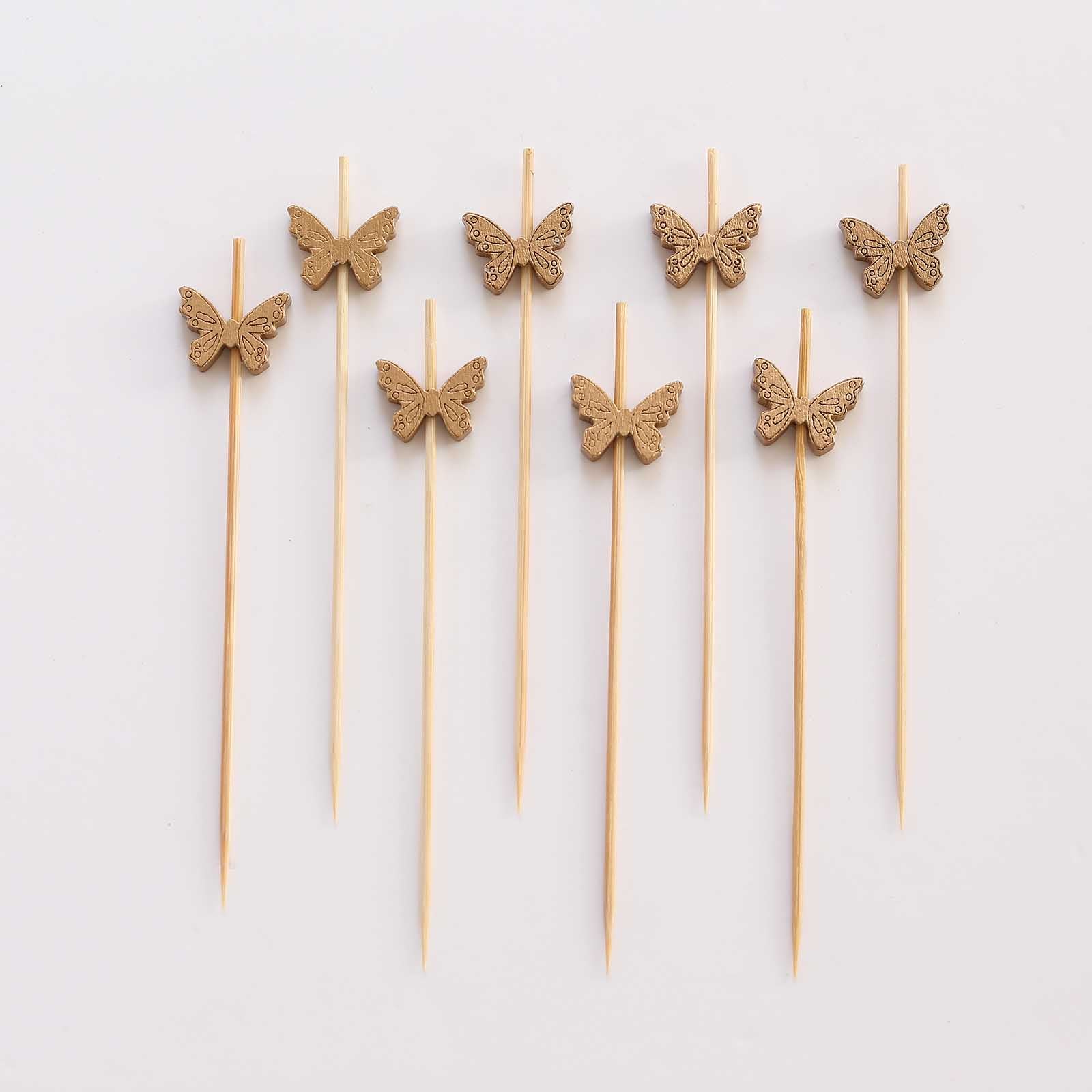 100-Pack Bamboo Cocktail Sticks Butterfly Design Eco Friendly Natural - Biodegradable Party Picks 5