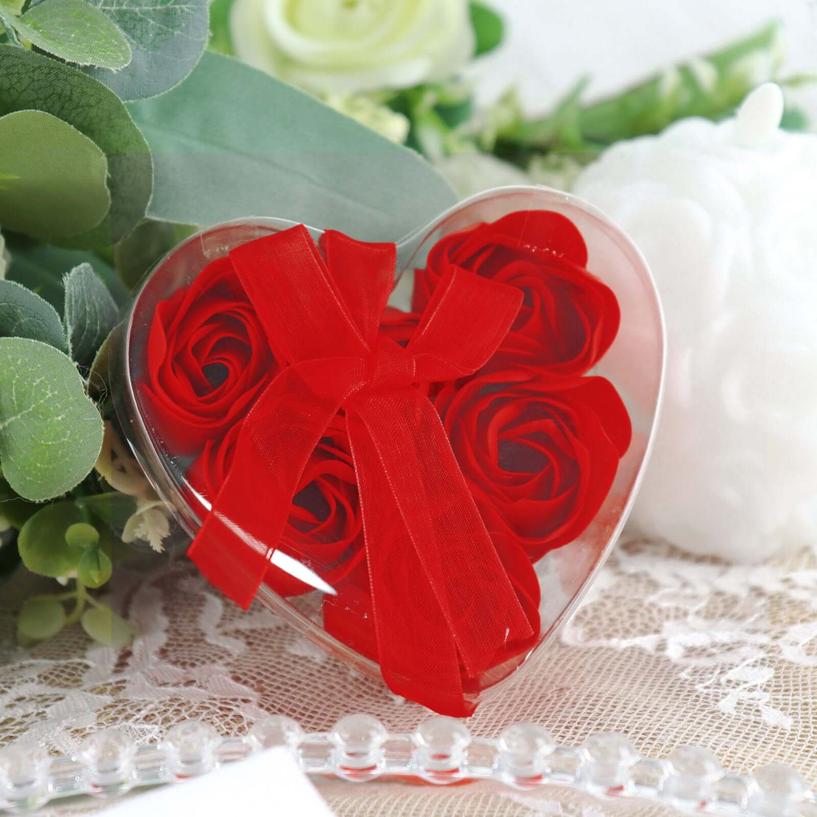 4 Pack 24 Pcs Red Scented Rose Soap Heart Shaped Party Favors With Gift Boxes And Ribbon