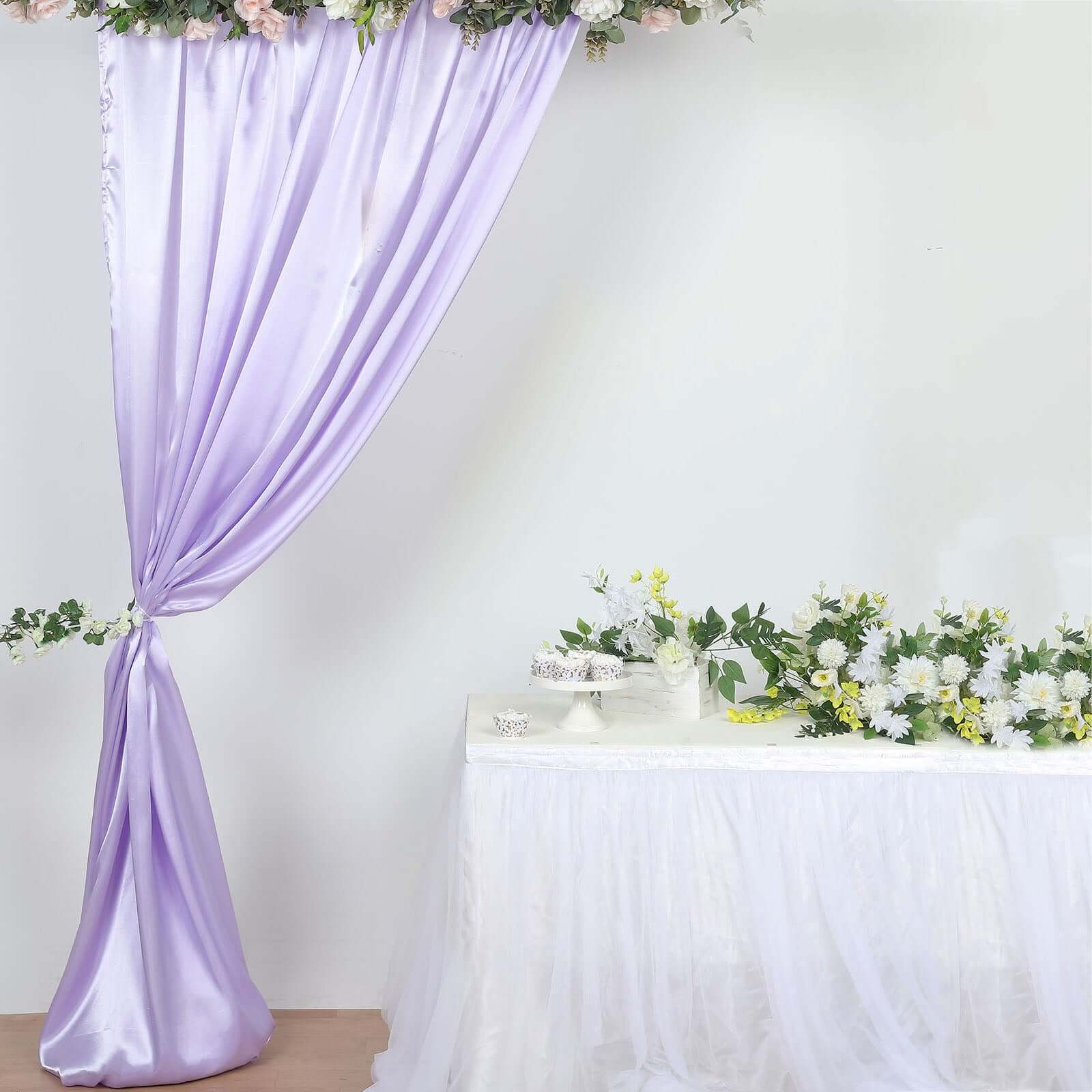 8ftx10ft Lavender Lilac Satin Event Curtain Drapes, Backdrop Event Panel