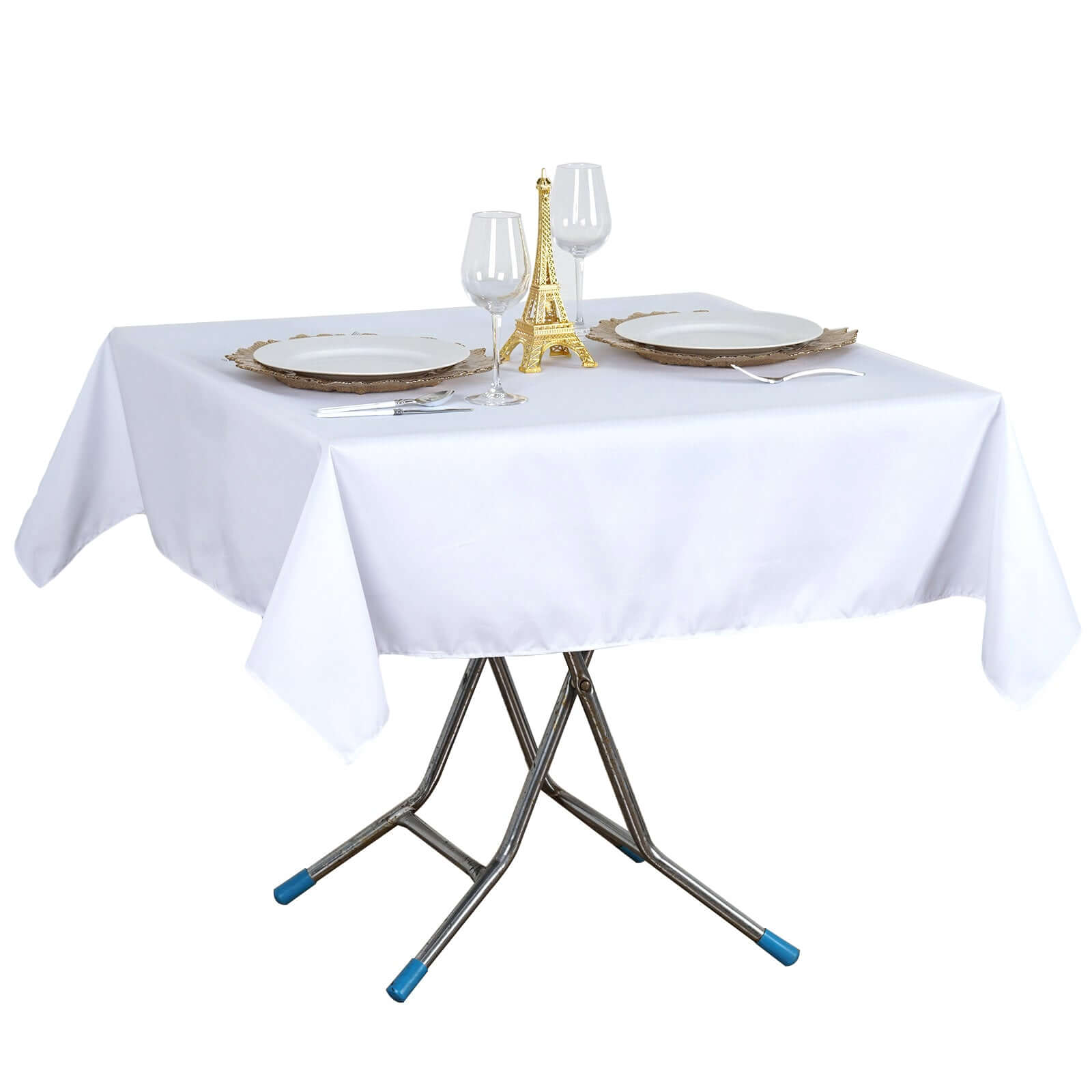 Premium Polyester 54x54 Square Tablecloth White - Stain and Wrinkle-Resistant 220GSM Finish for Weddings & Events