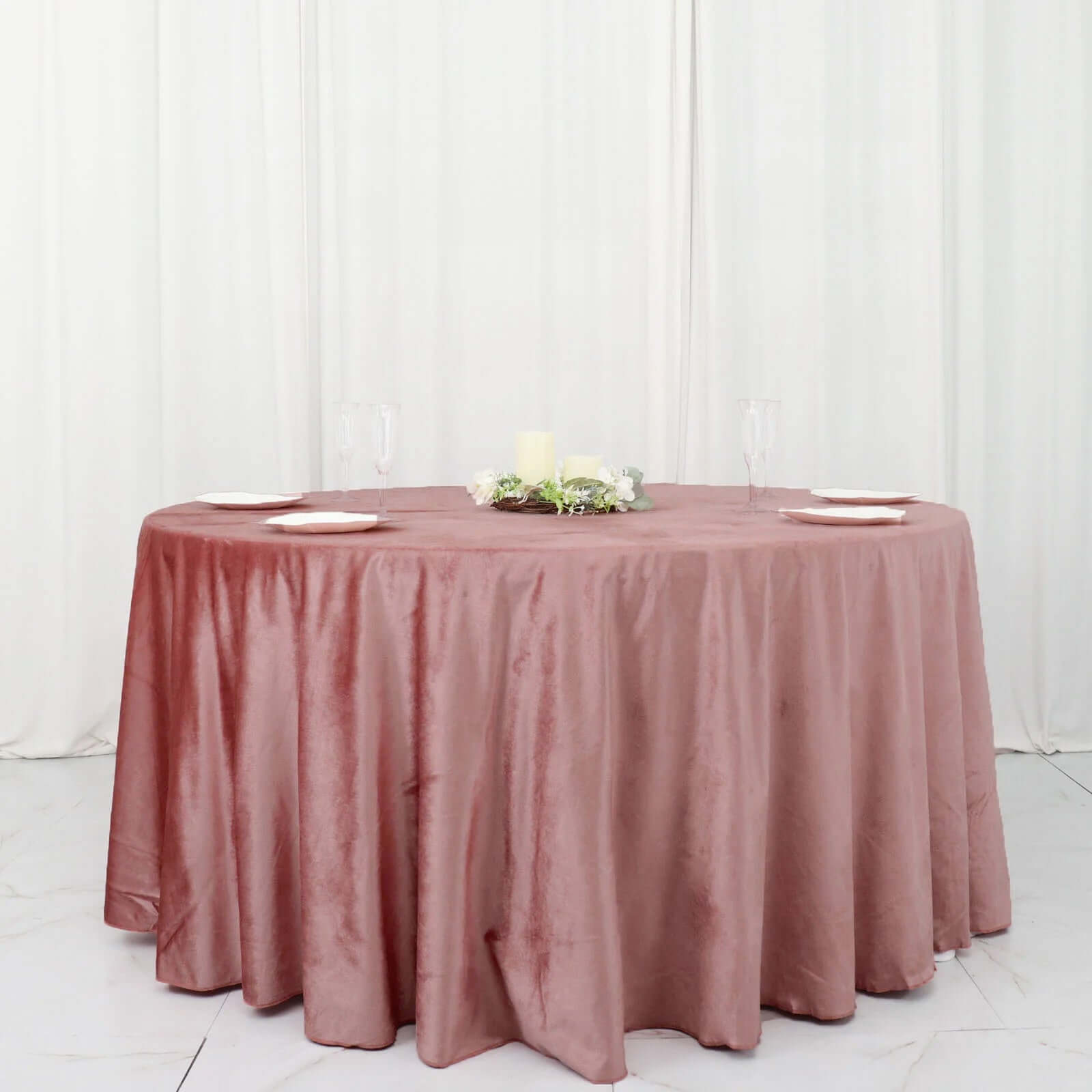 Premium Velvet 120 Round Tablecloth Dusty Rose - Reusable Soft & Seamless Table Cover