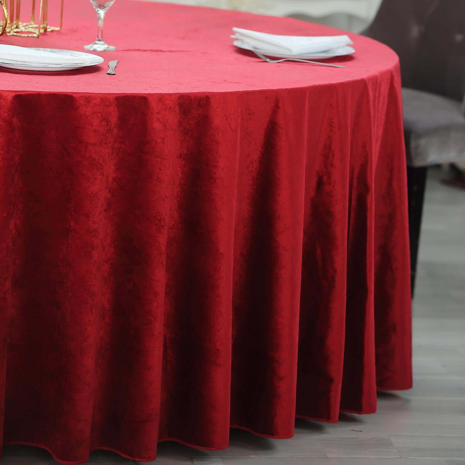 Premium Velvet 120 Round Tablecloth Burgundy - Reusable Soft & Seamless Table Cover