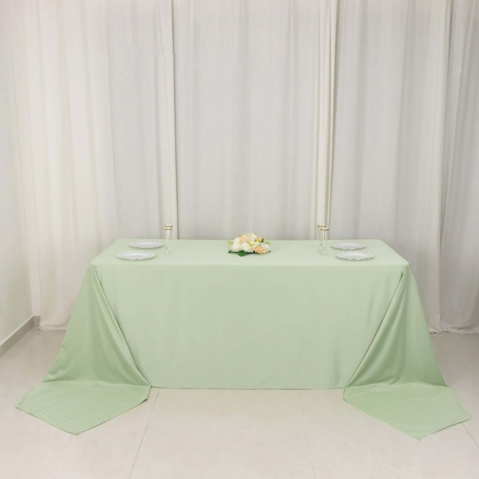 Premium Scuba Rectangular 90x156 Tablecloth Sage Green - Wrinkle Free, Stain Resistant & Seamless Table Cover