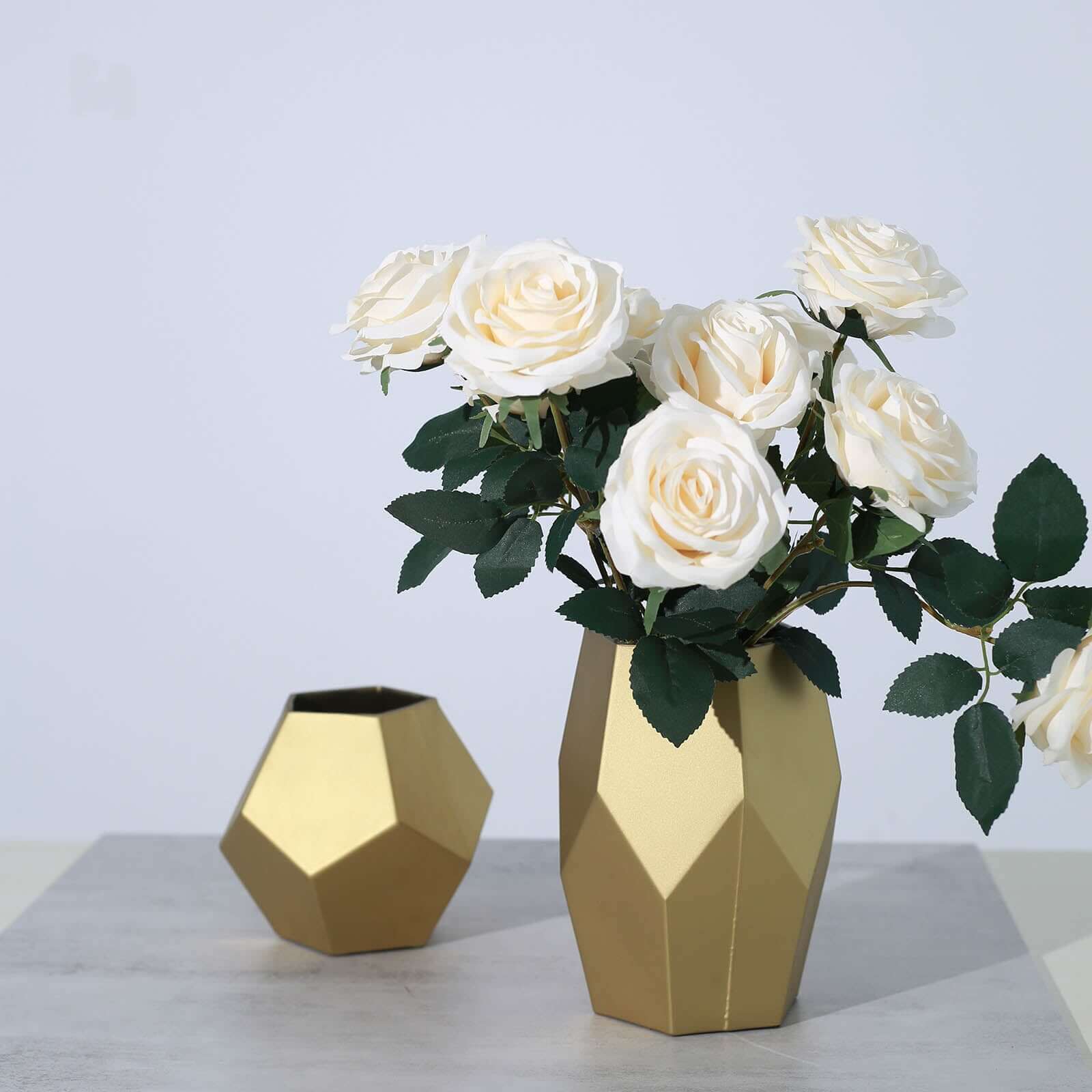 Set of 2 Glass Flower Vases Geometric Design Matte Gold - Stylish Modern Candle Holder Centerpieces 5, 8