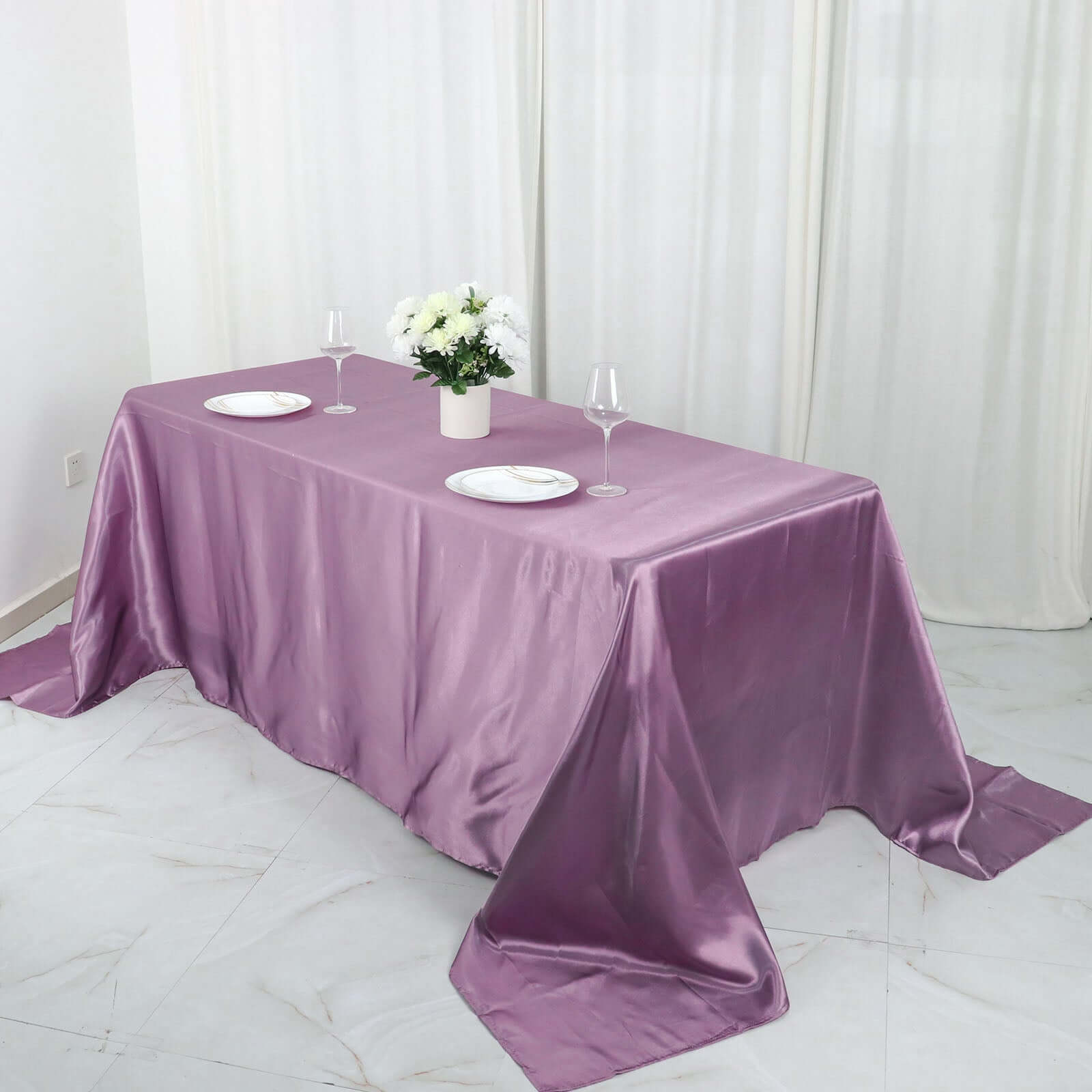 Satin Rectangular 90x132 Tablecloth Violet Amethyst Satin - Seamless Table Cover