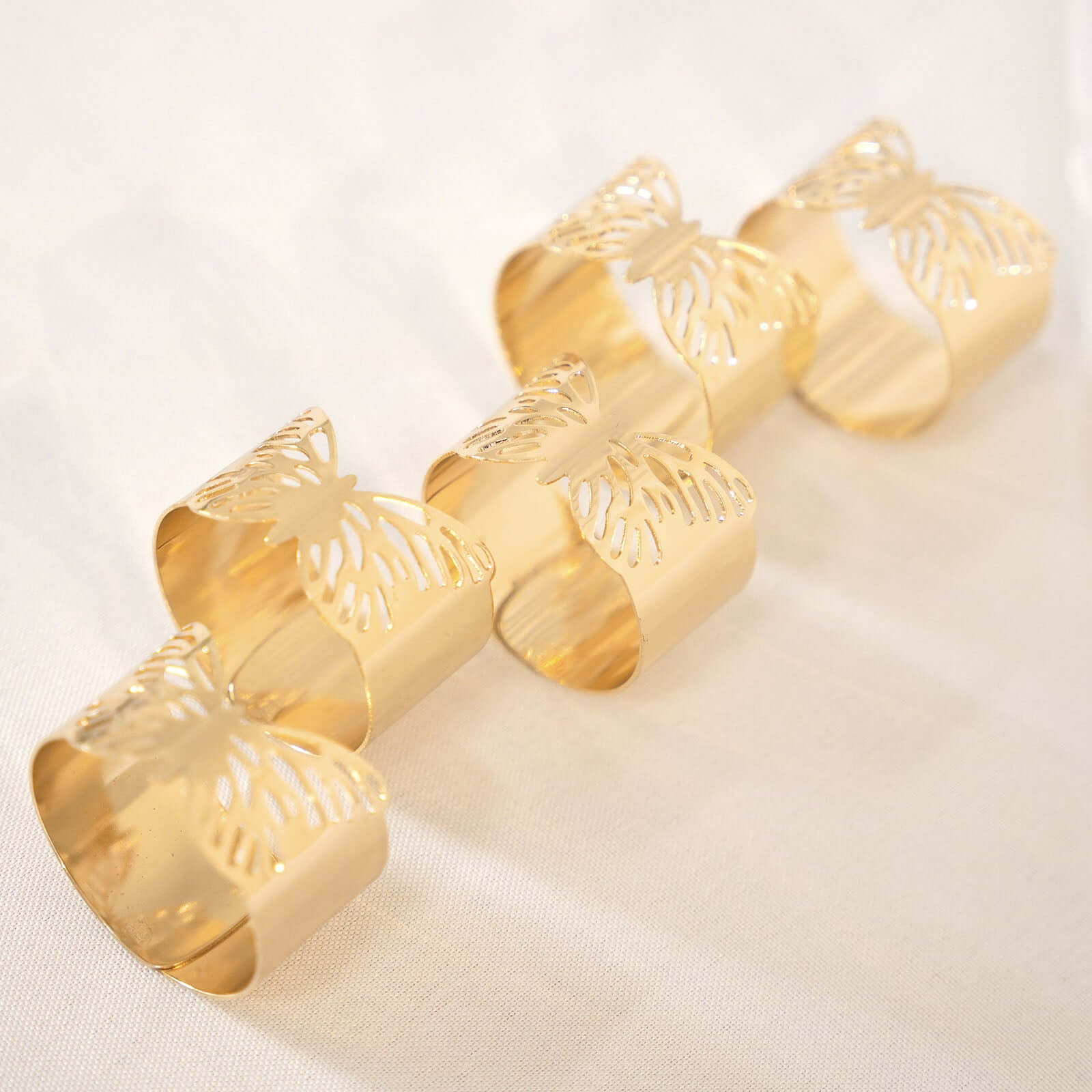 5 Pack Metallic Gold Laser Cut Butterfly Napkin Rings, Paper Napkin Holders