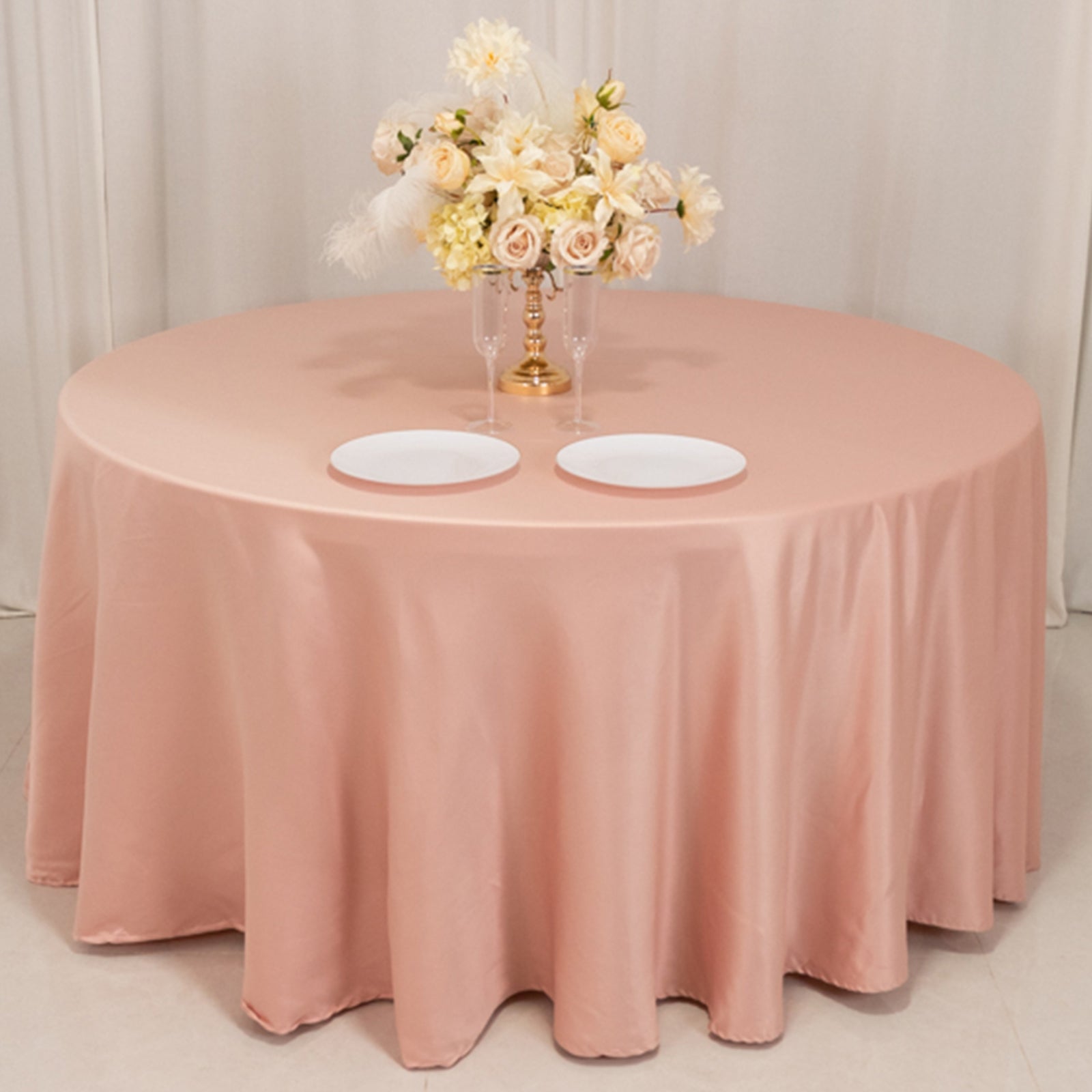 Lamour Satin 120 Round Tablecloth Dusty Rose - Seamless Table Cover with Soft Tempered Sheen