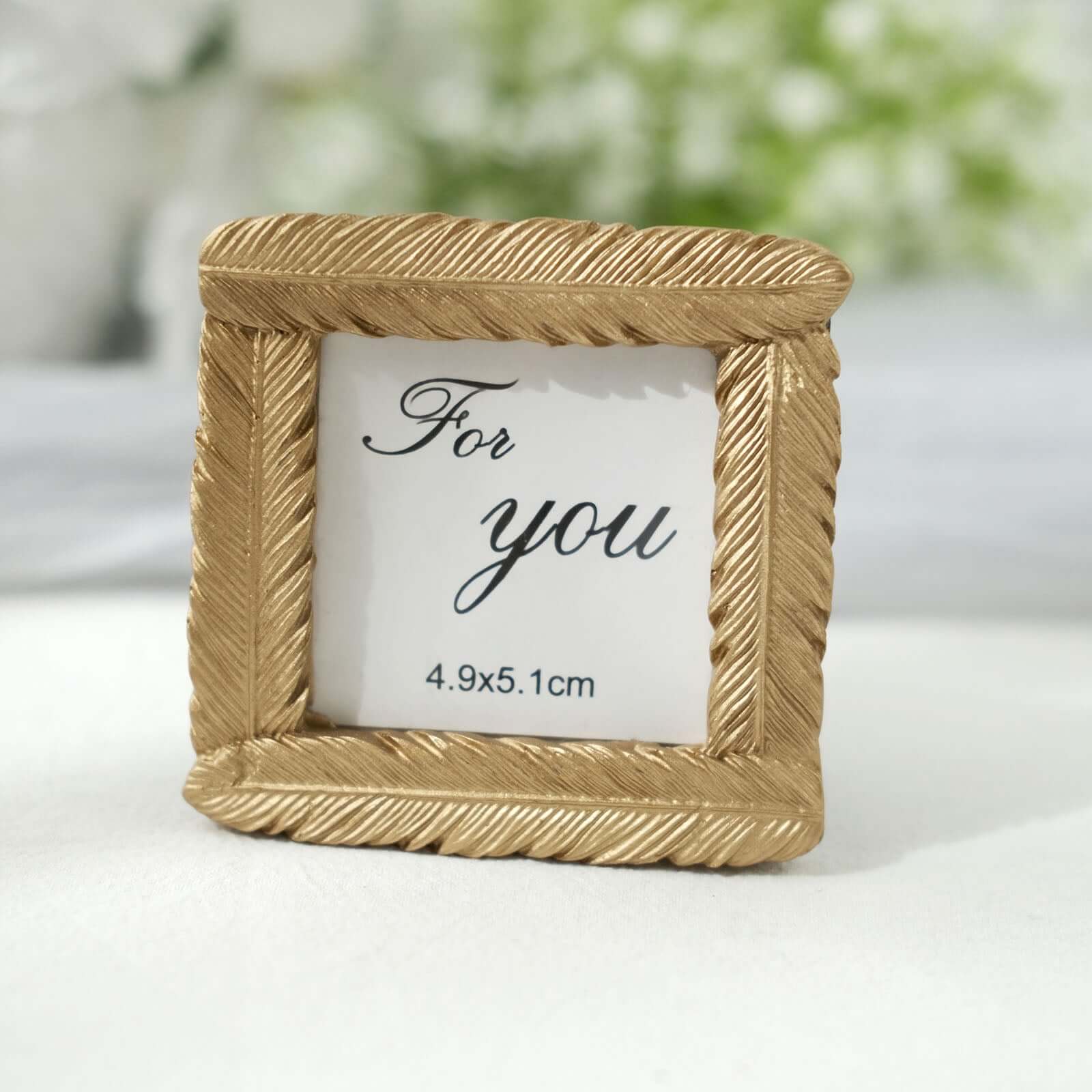 4 Pack Gold Resin 3 Mini Square Vintage Feather Party Favors Picture Frames, Wedding Card Place Holder