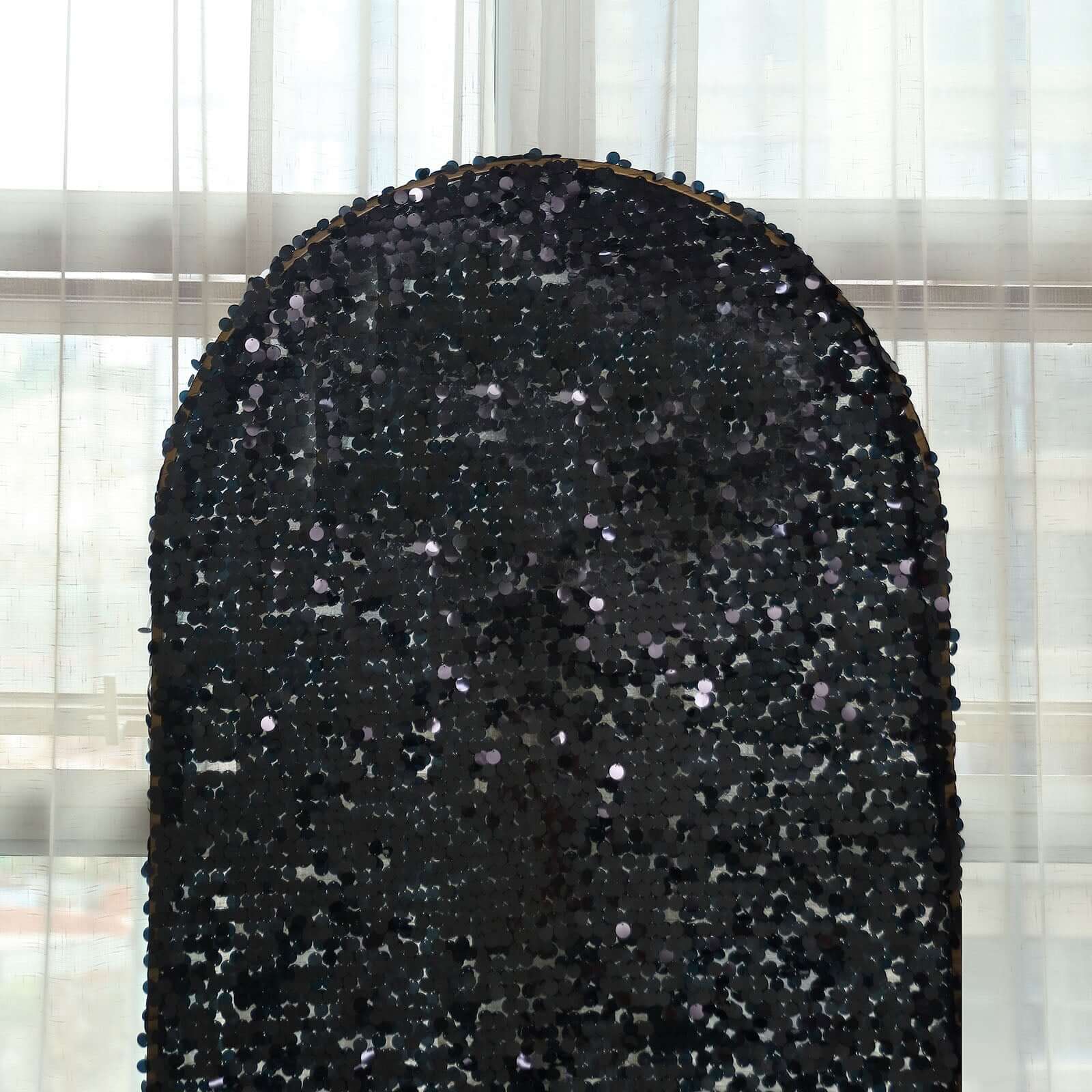 7ft Sparkly Black Double Sided Big Payette Sequin Chiara Backdrop Stand Cover For Fitted Round Top Wedding Arch
