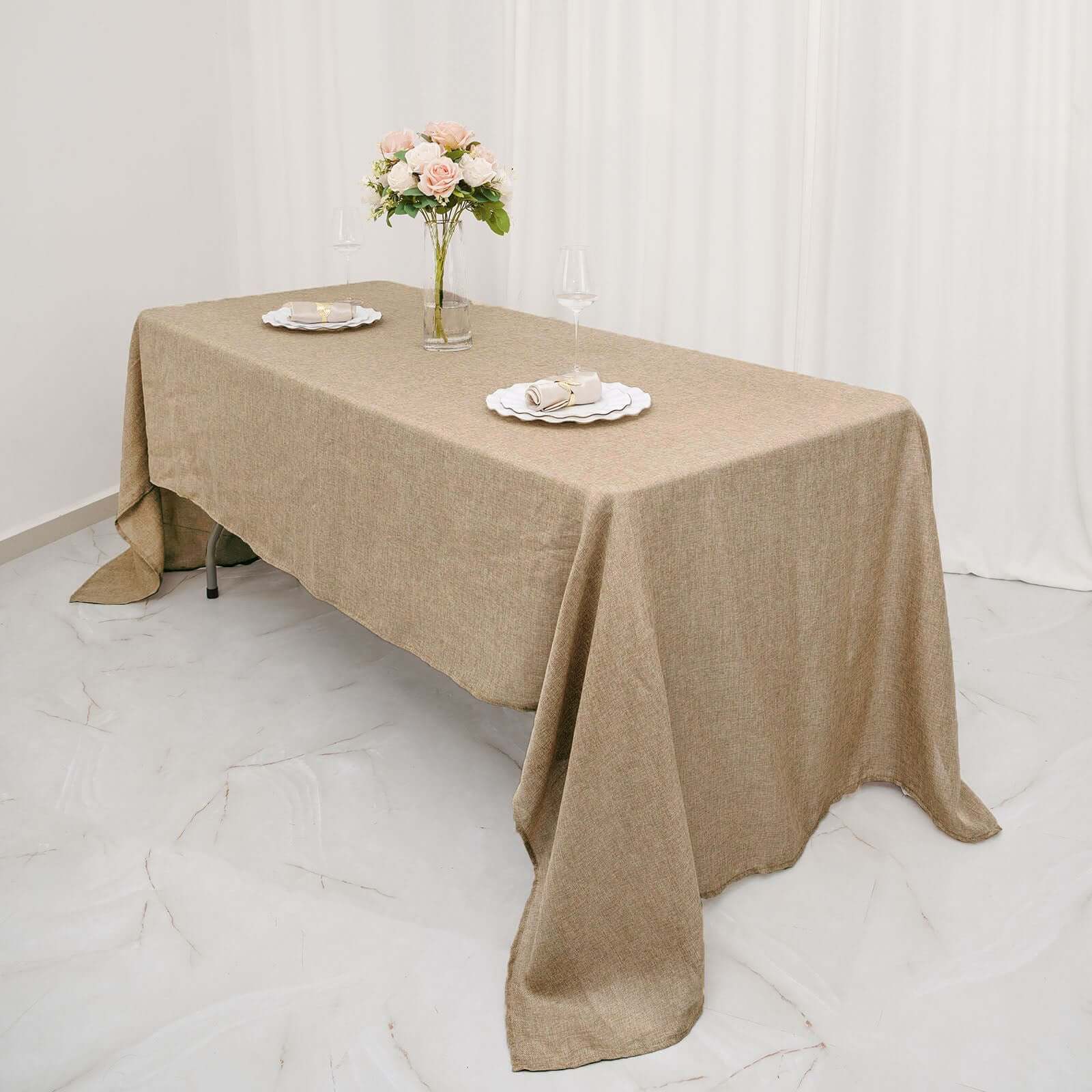 Faux Burlap Jute 60x102 Rectangle Tablecloth Natural - Rustic Event Table Linen