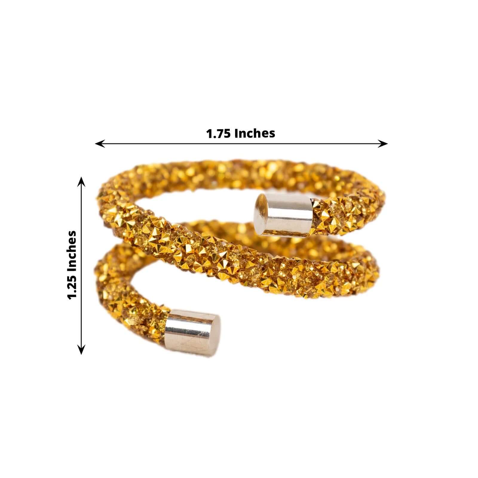 4 Pack Gold Rhinestone Swirl Napkin Rings, Sparkle Cloth Napkin Holders