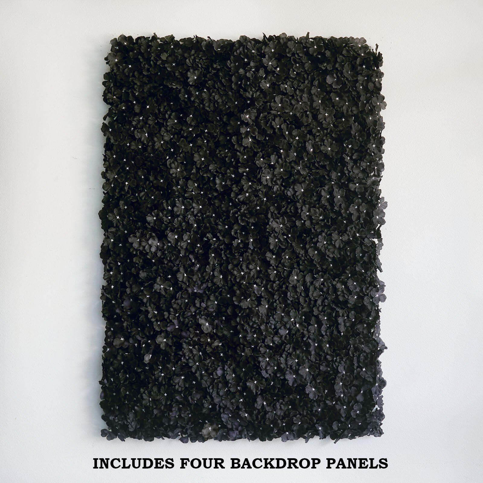 11 Sq ft. Black UV Protected Hydrangea Flower Wall Mat Backdrop - 4 Artificial Panels