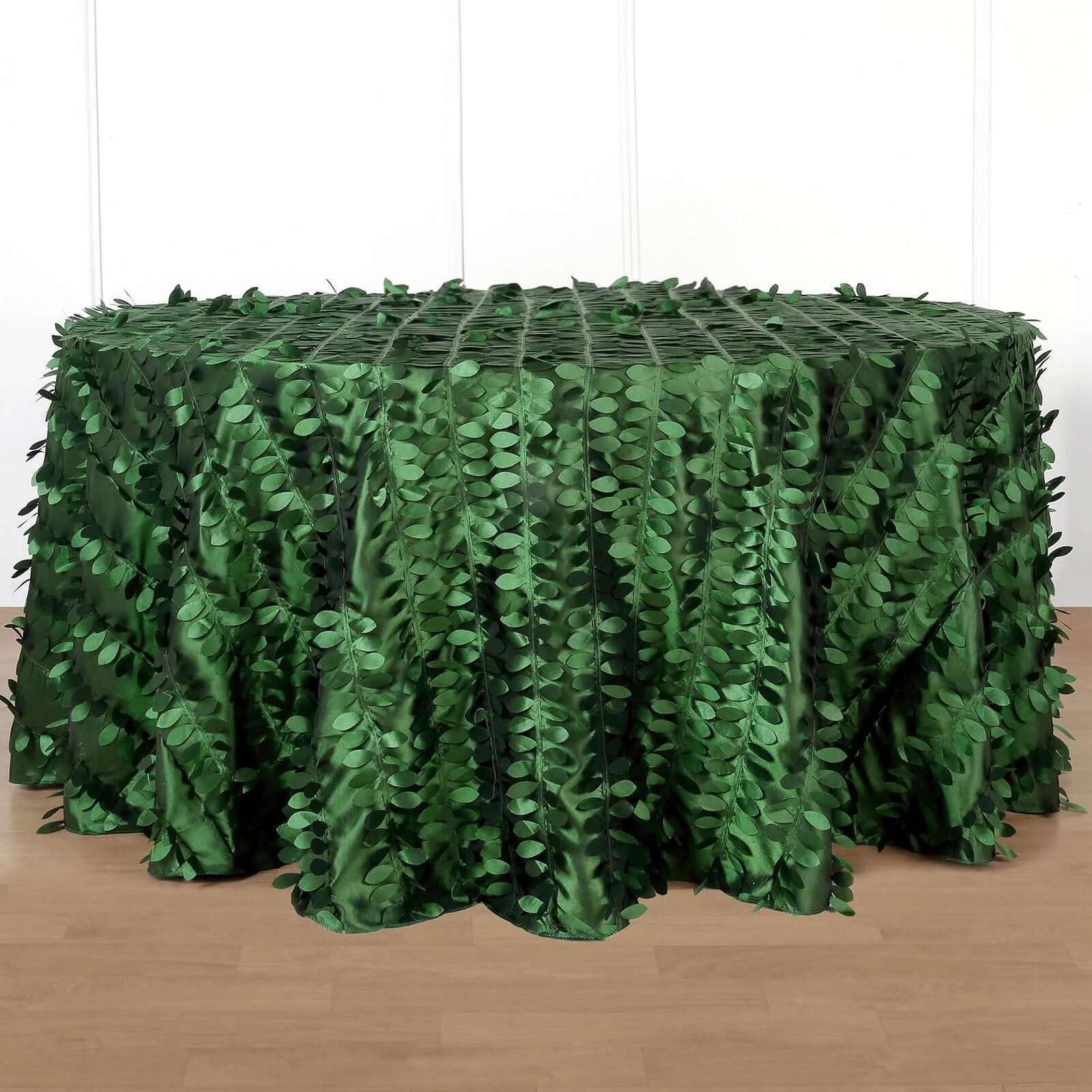 Taffeta 120 Round Tablecloth Green Leaf | 3D Leaf Petal Design Seamless Table Cover