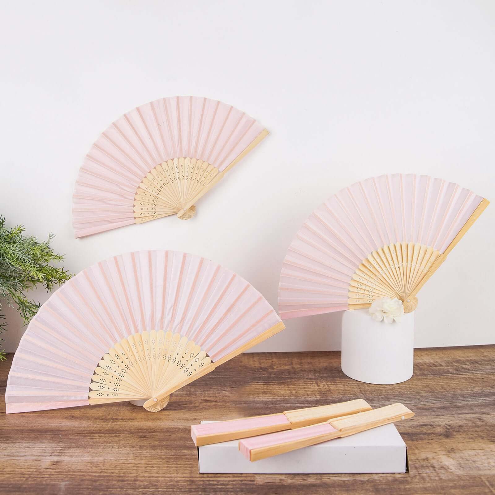 5 Pack Blush Asian Silk Folding Fans Party Favors, Oriental Folding Fan Favors