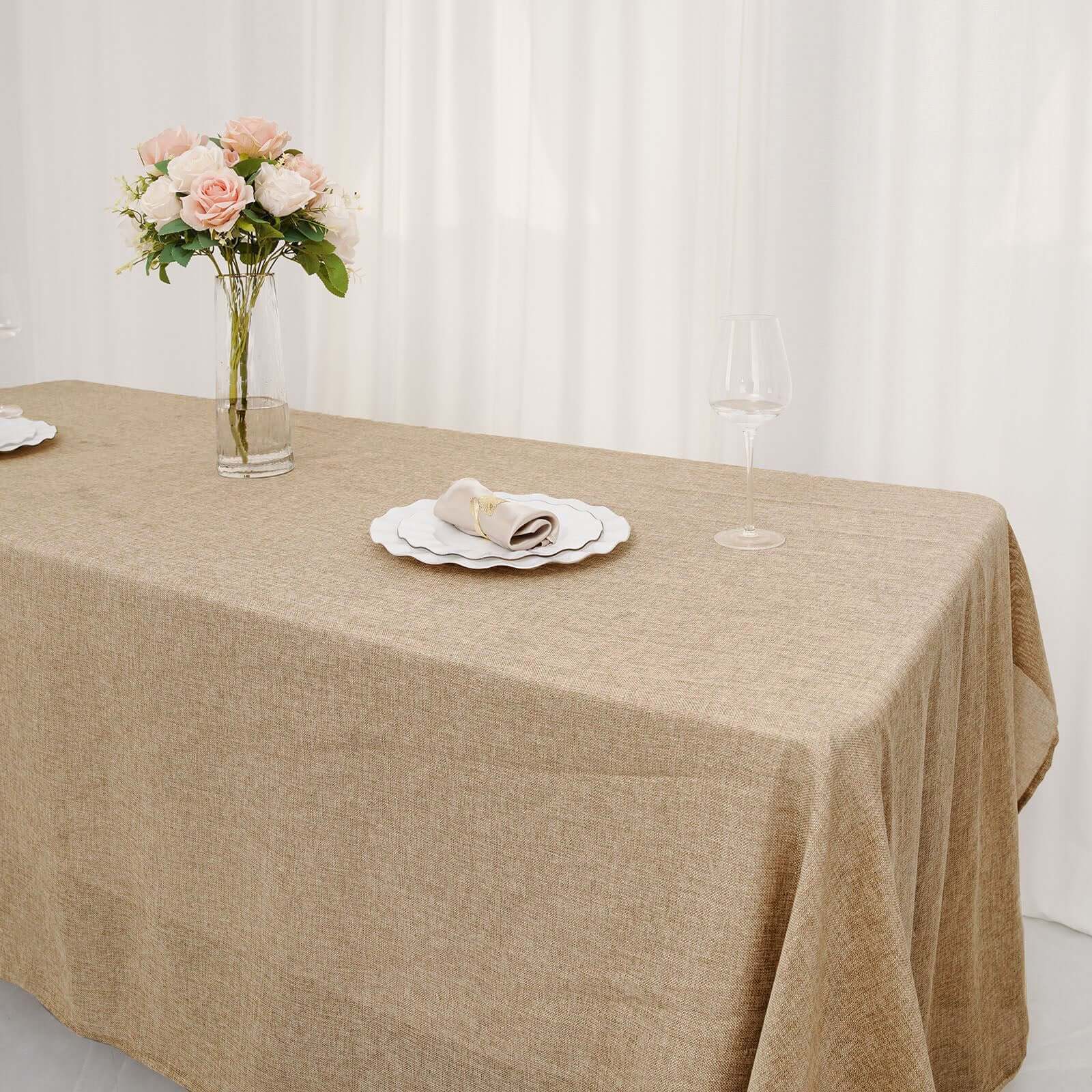Faux Burlap Jute 60x102 Rectangle Tablecloth Natural - Rustic Event Table Linen