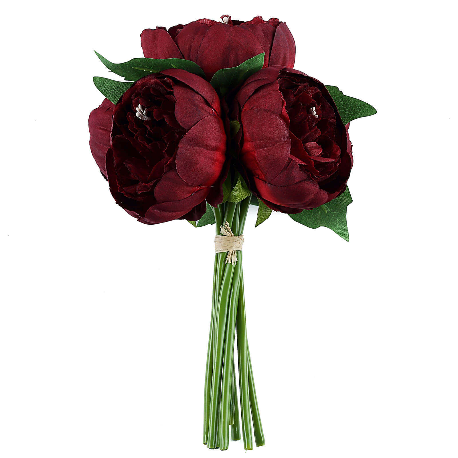 5 Flower Head Burgundy Peony Bouquet Artificial Silk Peonies Spray