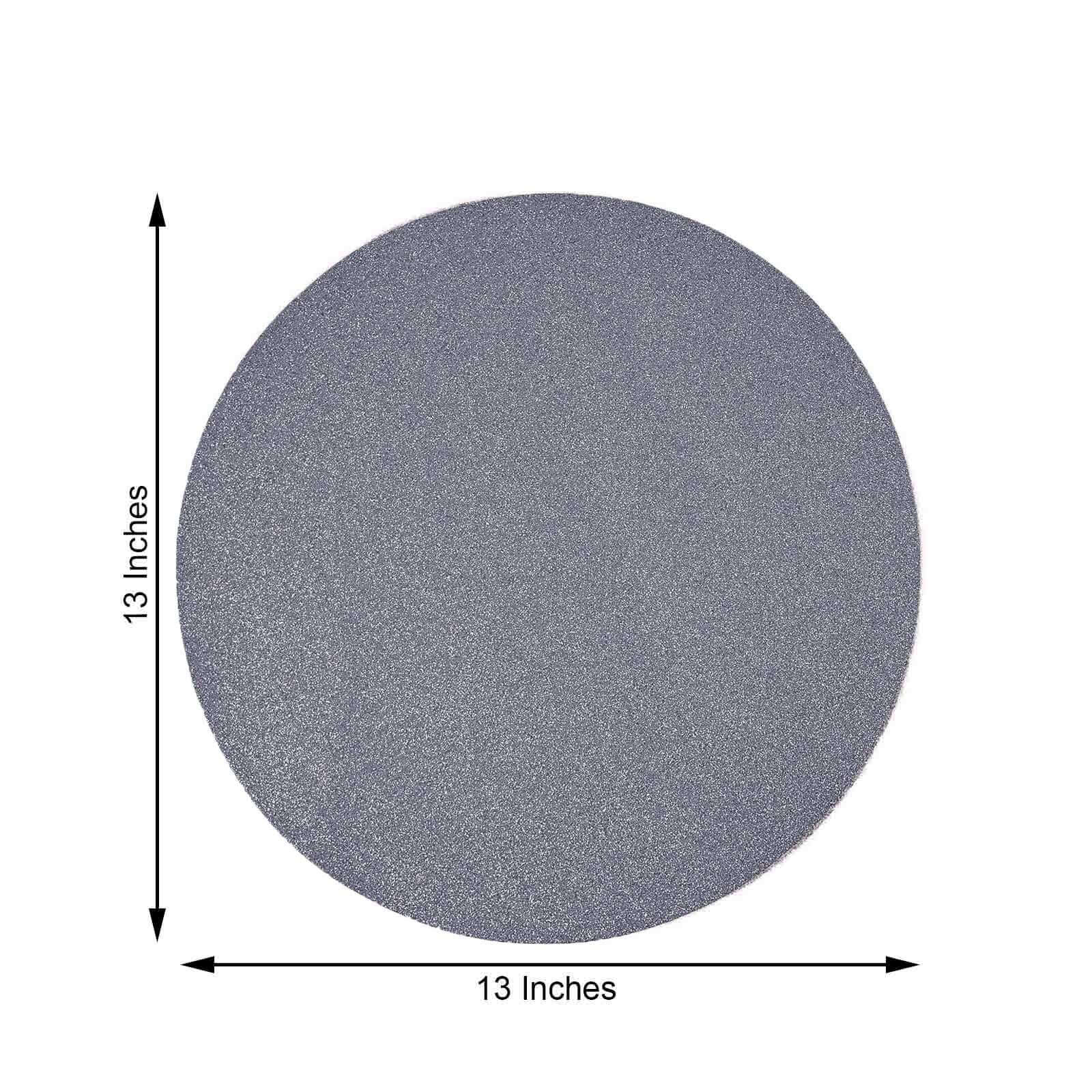 6-Pack Placemats Glitter Design Charcoal Gray Sparkle Round - Non-Slip Decorative Dining Table Mats 13