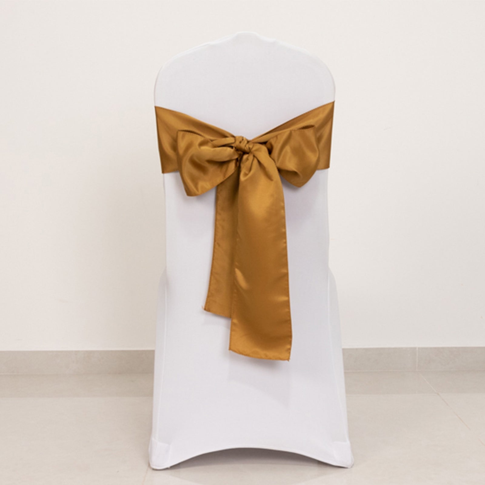 5 Pack Lamour Satin 6x106 Chair Sashes Gold - Stylish Reusable Decorative Bows for Weddings & Gatherings