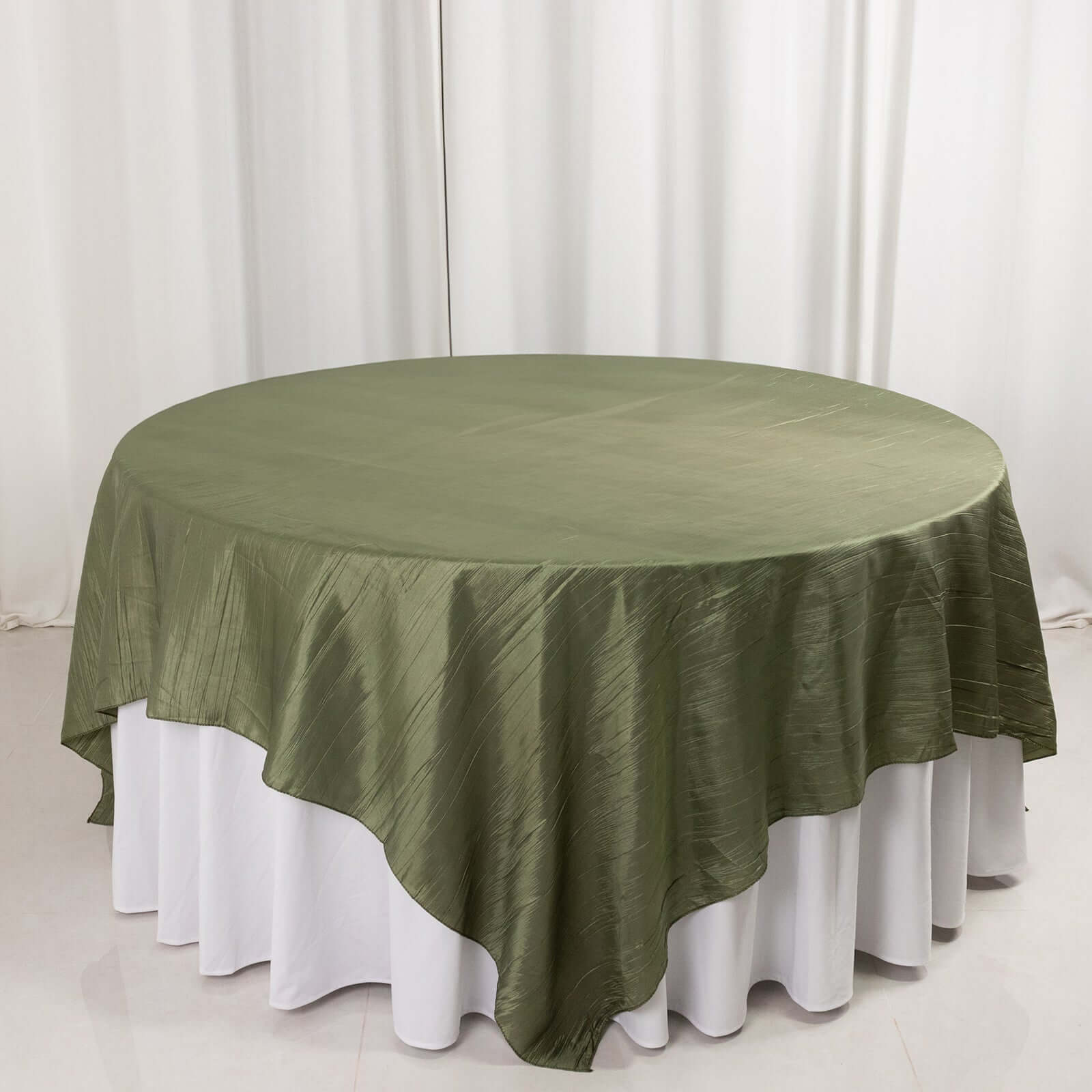 Taffeta 90x90 Table Overlay Square Tablecloth Dusty Sage Green - Accordion Crinkle Table Cover