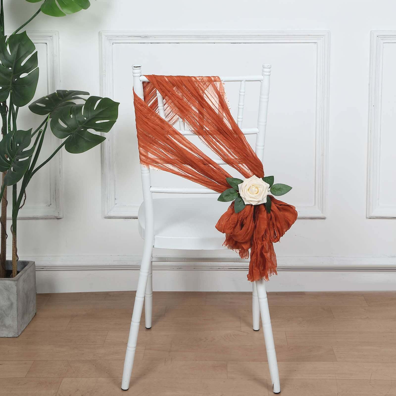 5 Pack Cheesecloth Gauze 16x88 Chair Sashes Terracotta (Rust) - Boho Chair Decorations