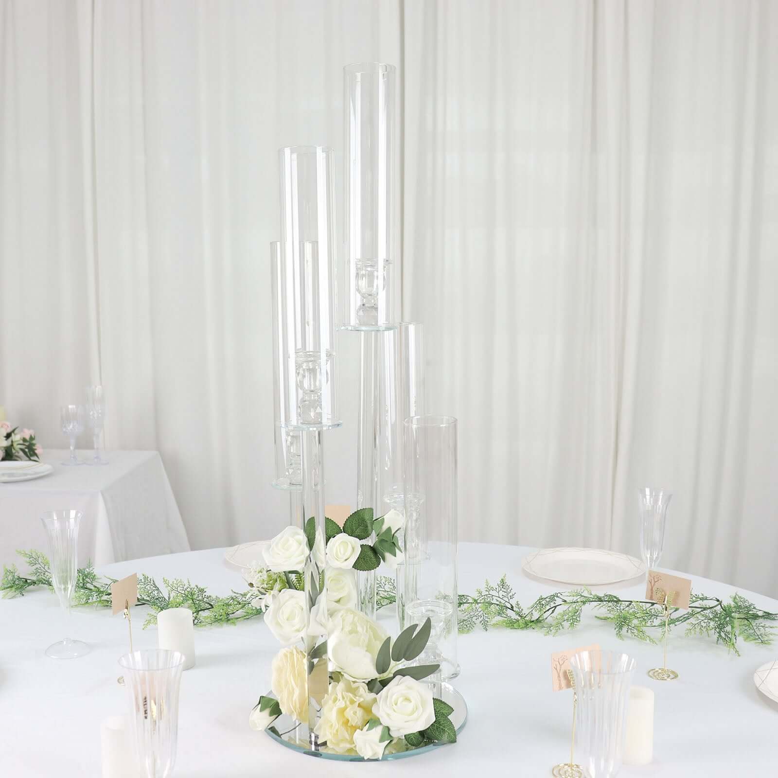 5-Arm Round Crystal Glass Candelabra Clear Taper Design - Chic Candle Holder Table Centerpiece for Weddings & Events 32