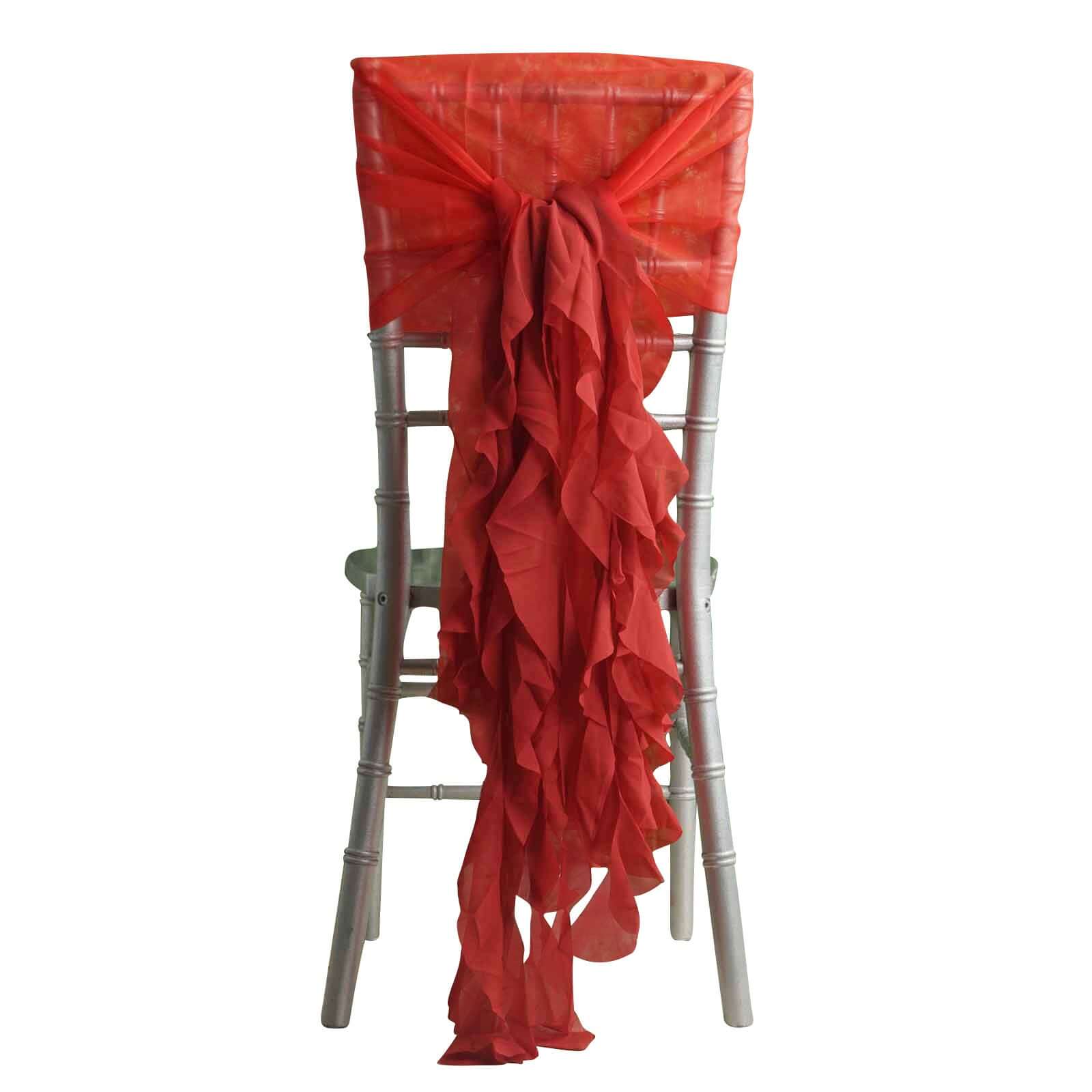 1 Set Chiffon Hoods Chair Sashes with Willow Ruffles Design Red - Stylish Chair Bow Decor