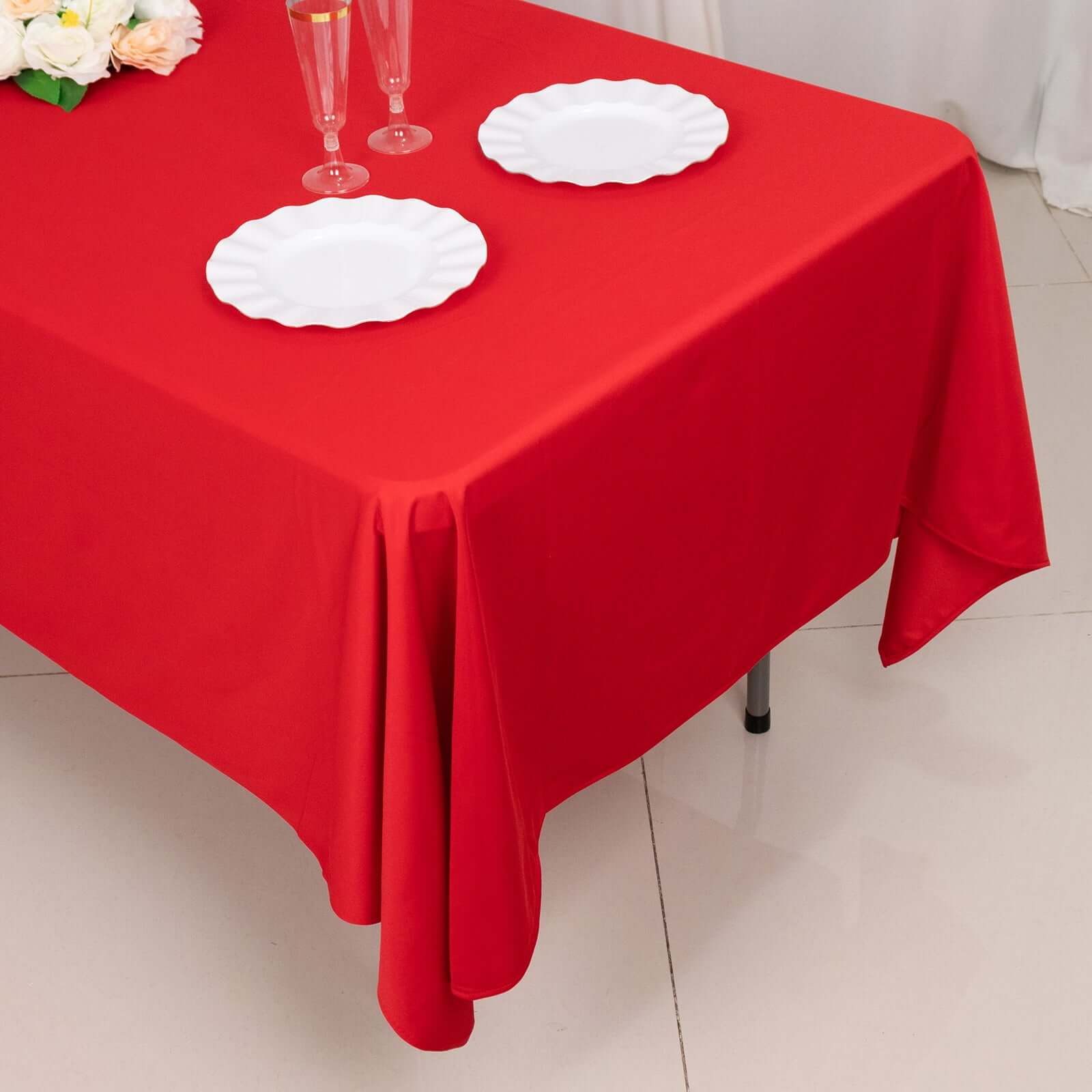 Premium Scuba Rectangular 60x102 Tablecloth Red - Wrinkle Free & Stain Resistant Table Cover