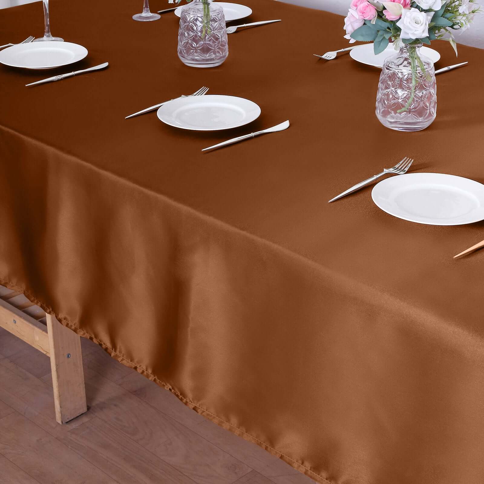 Satin Rectangular 60x102 Tablecloth Cinnamon Brown - Smooth and Lustrous Table Cover