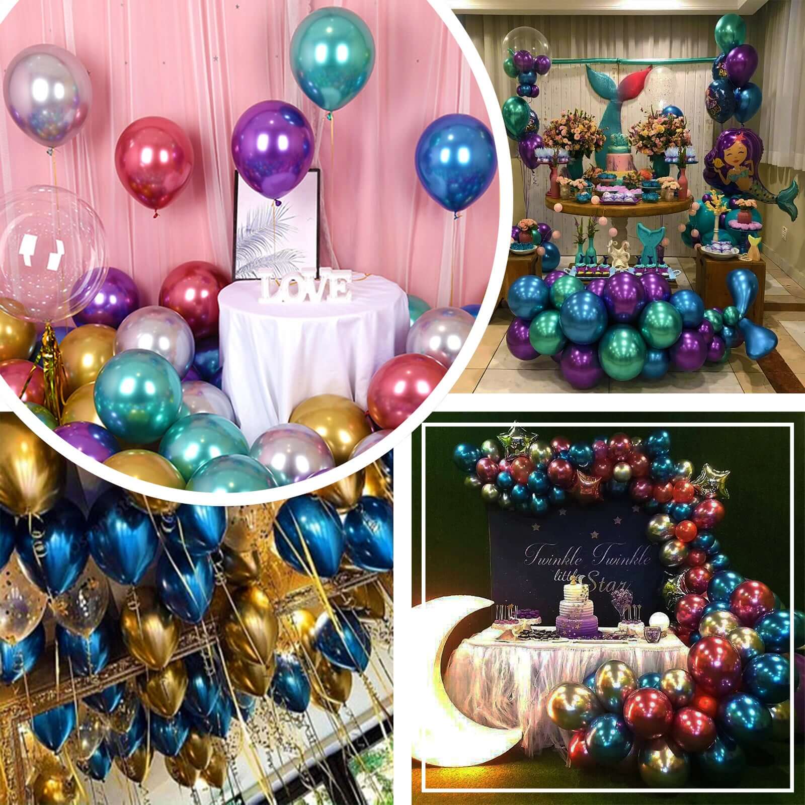 25 Pack 12 Metallic Chrome Purple Latex Helium Air Party Balloons