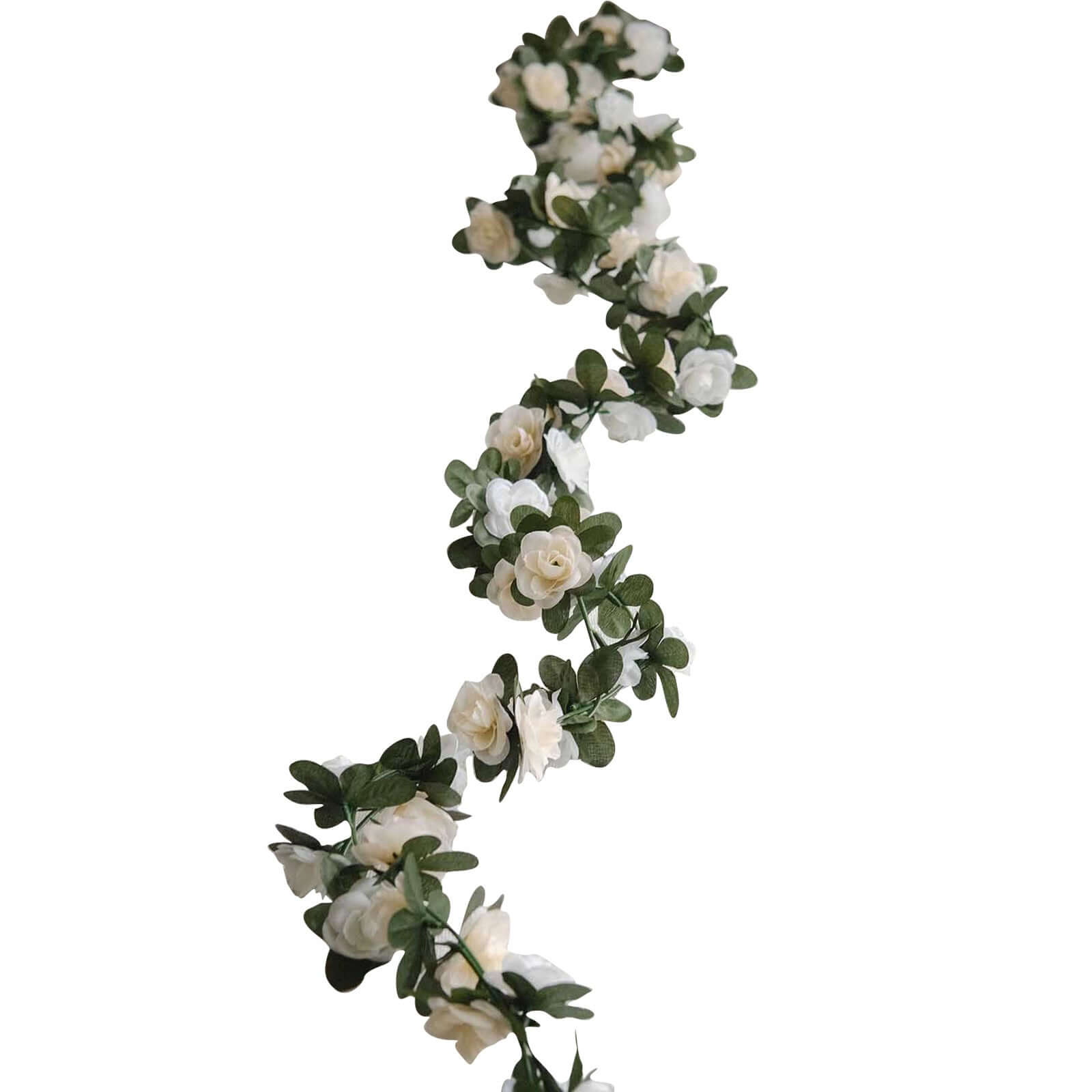 2 Pack 8ft Cream Ivory Artificial Silk Flower Garland Mini Rose Vines with 45 Flower Heads