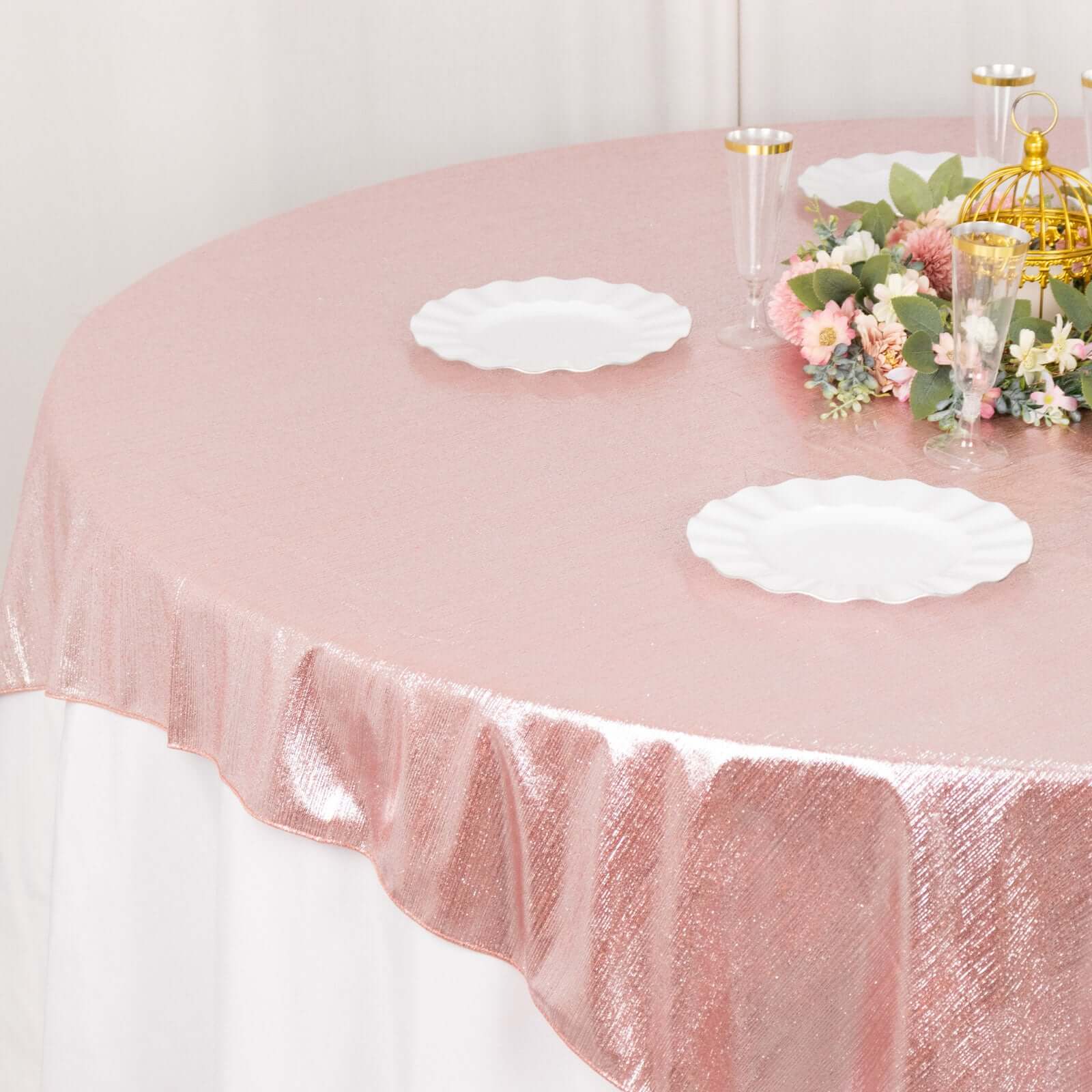 Polyester 72x72 Table Overlay Square Tablecloth Rose Gold - Sequin Dots Wrinkle-Free Table Cover