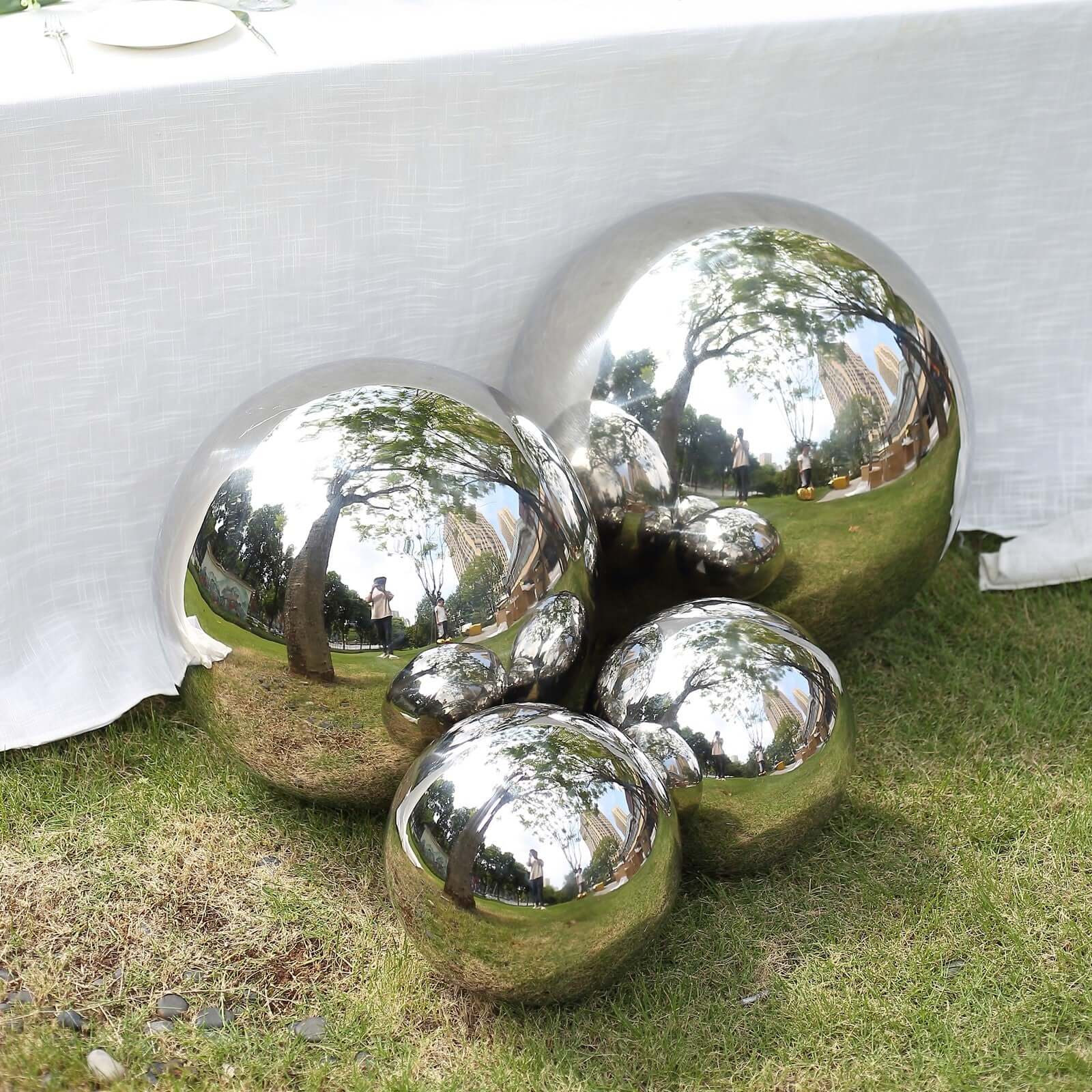 2-Pack Gazing Globe Mirror Ball Reflective Hollow Stainless Steel Silver Spheres - Decorative Outdoor Garden Display 12